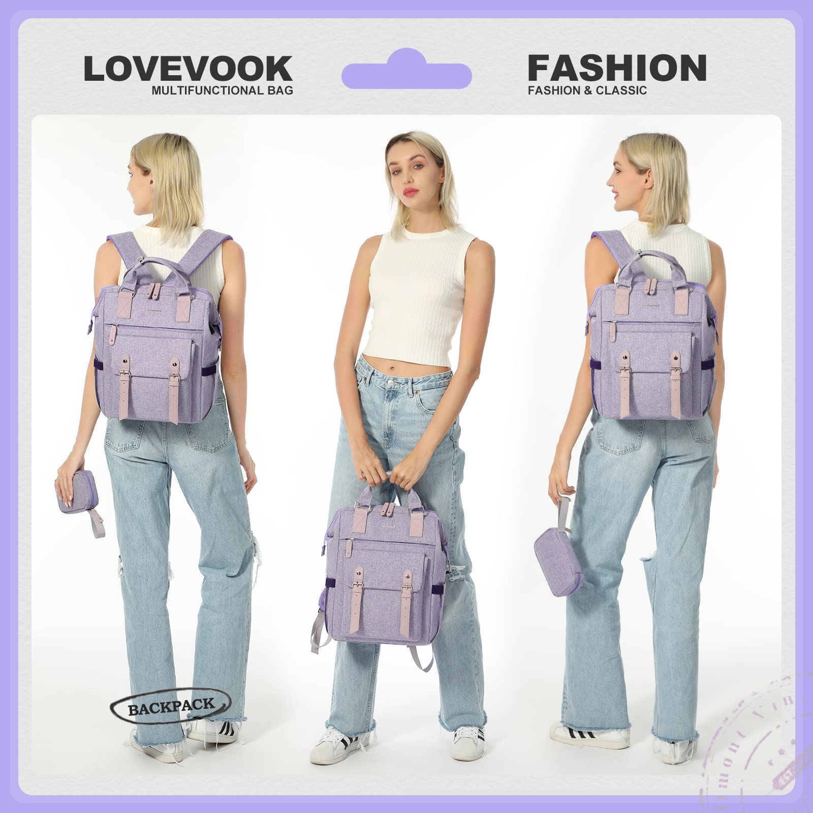 Foto 3 pulgar | Mochila Para Portátil Lovevook Para Mujer 15.6 Pulgadas, Color Morado - Venta Internacional.