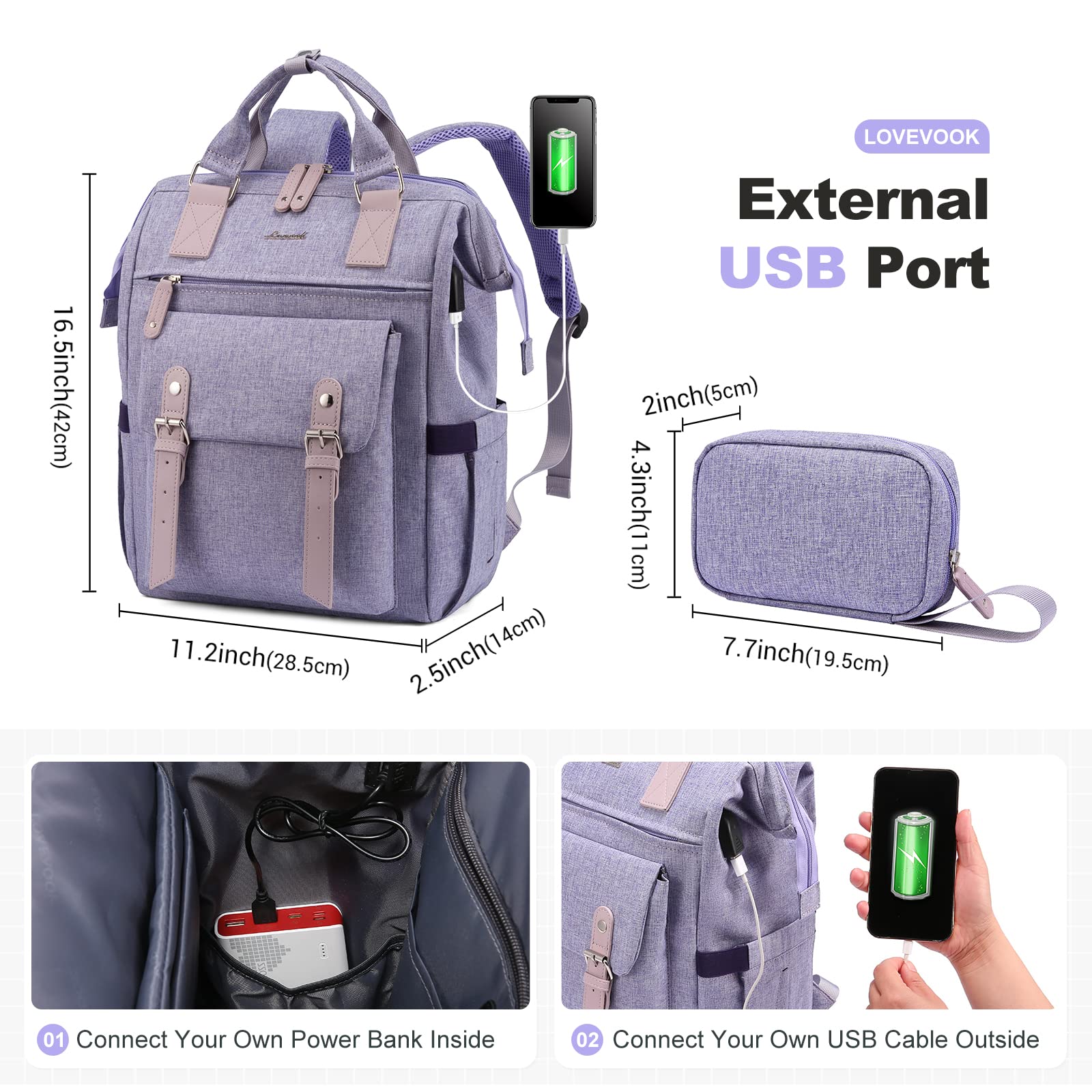 Foto 5 pulgar | Mochila Para Portátil Lovevook Para Mujer 15.6 Pulgadas, Color Morado - Venta Internacional.