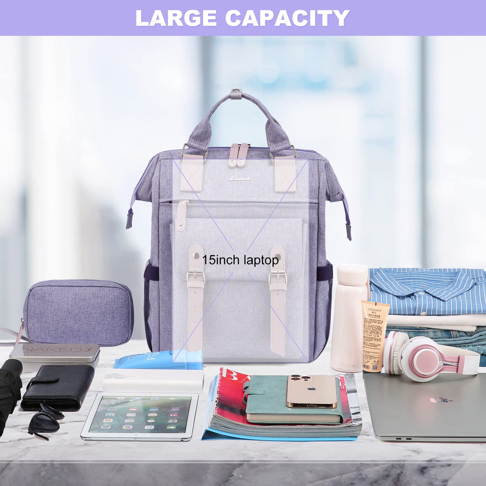 Foto 6 pulgar | Mochila Para Portátil Lovevook Para Mujer 15.6 Pulgadas, Color Morado - Venta Internacional.