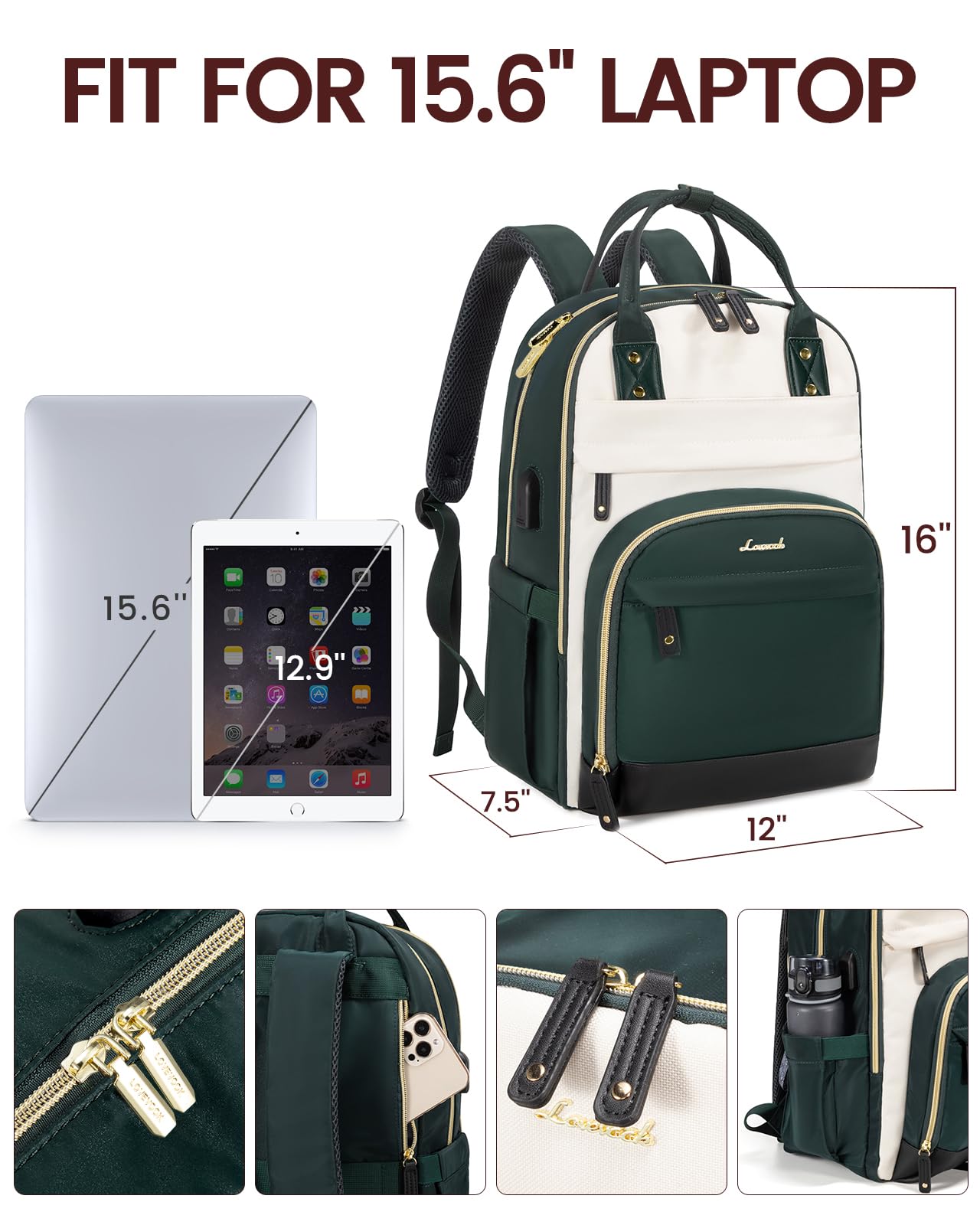 Foto 4 | Mochila Para Portátil Lovevook Para Mujer, 15.6 Pulgadas, Impermeable, Color Beige - Venta Internacional.