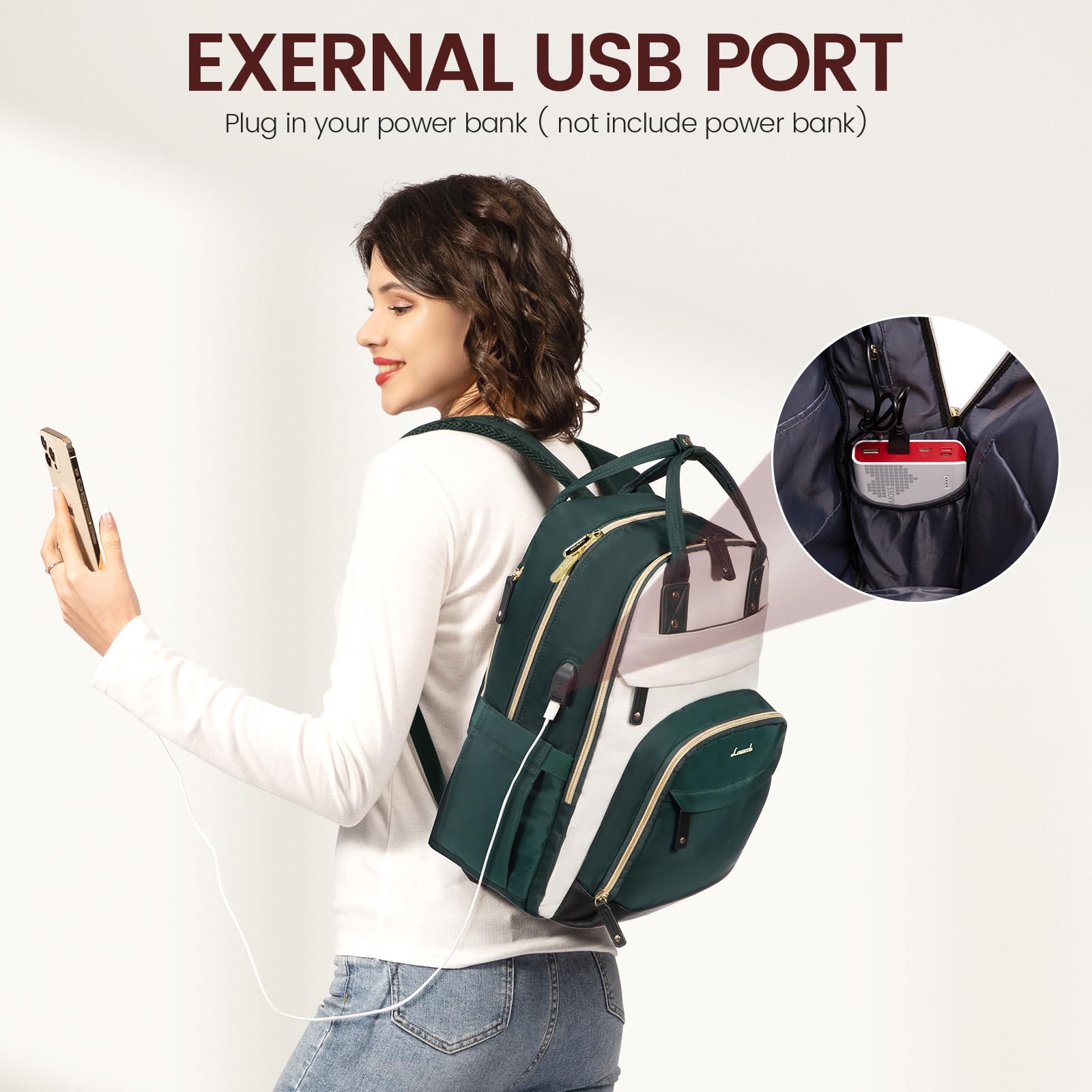 Foto 6 pulgar | Mochila Para Portátil Lovevook Para Mujer, 15.6 Pulgadas, Impermeable, Color Beige - Venta Internacional.