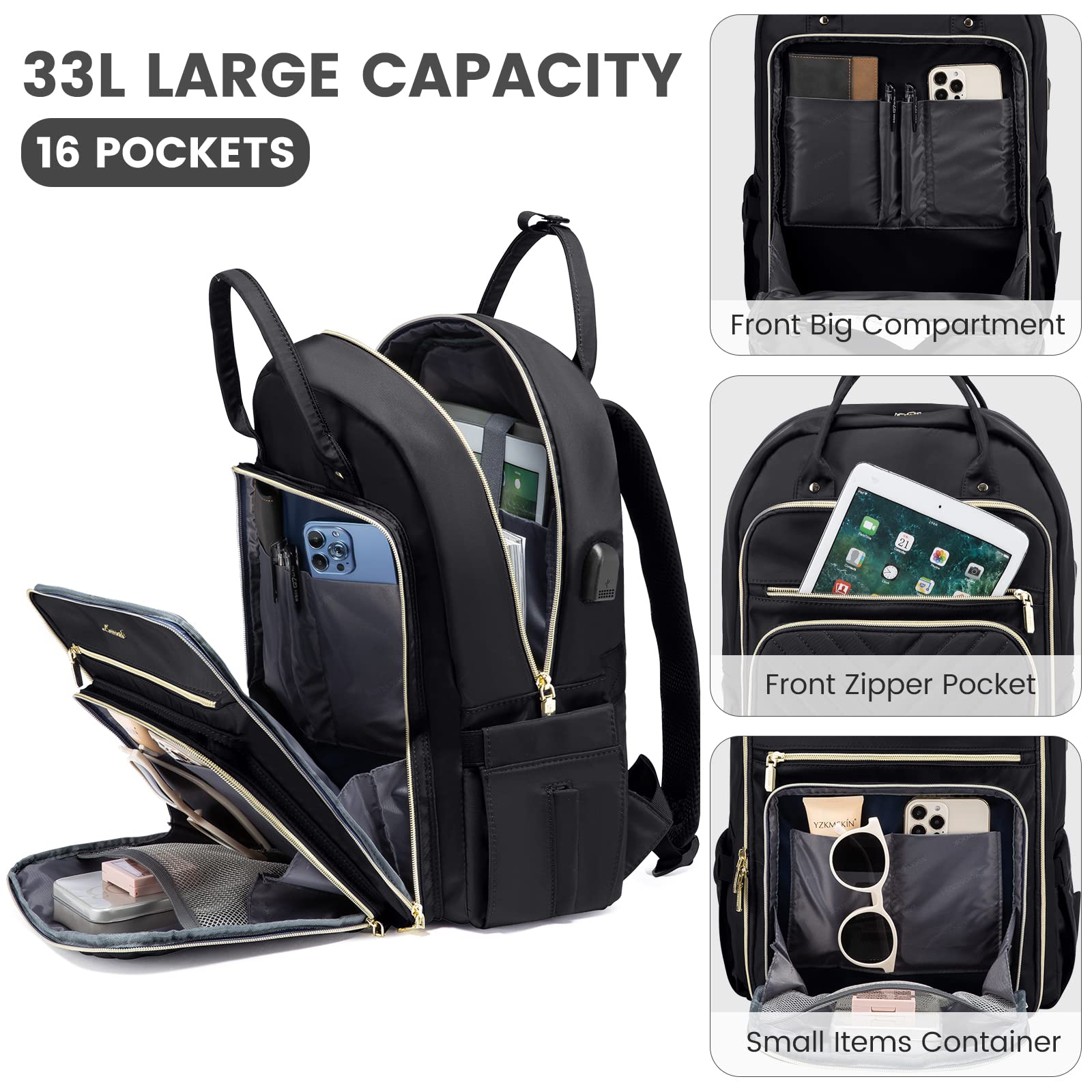Foto 4 pulgar | Mochila Para Portátil Lovevook Para Mujer, Profesora, 17.3 Pulgadas, Impermeable, Negra - Venta Internacional.