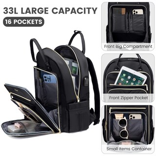 Foto 3 | Mochila Para Portátil Lovevook Para Mujer, Profesora, 17.3 Pulgadas, Impermeable, Negra - Venta Internacional.