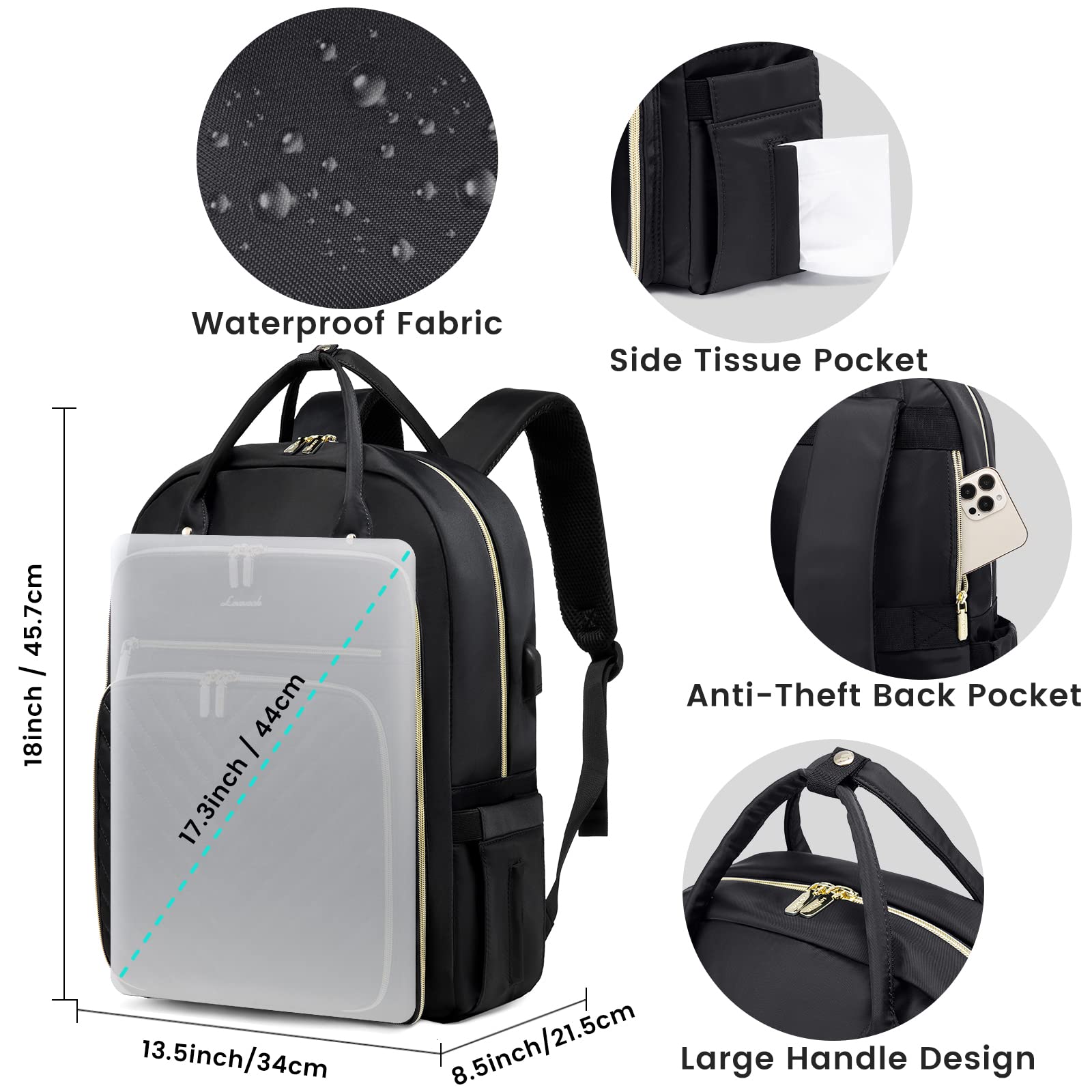 Foto 5 pulgar | Mochila Para Portátil Lovevook Para Mujer, Profesora, 17.3 Pulgadas, Impermeable, Negra - Venta Internacional.