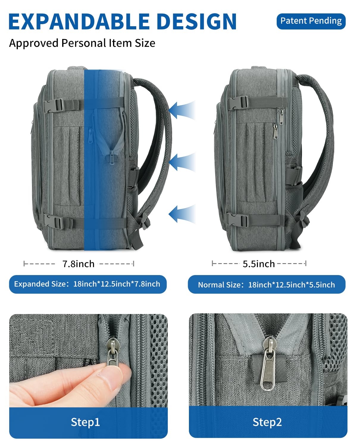 Foto 4 pulgar | Mochila Wandf Expandible Para Portátil De 17 Pulgadas, 32 L, Color Gris - Venta Internacional.