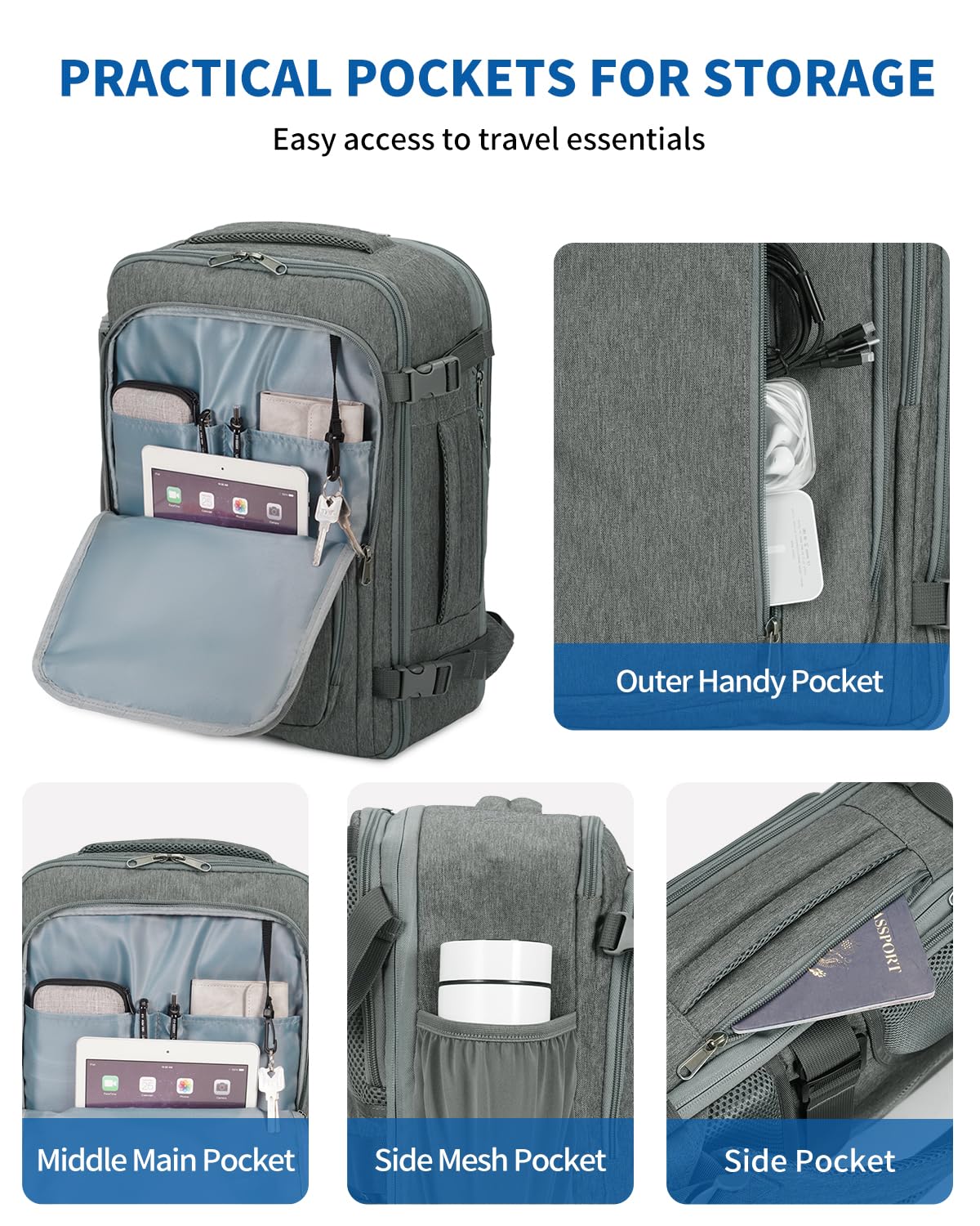 Foto 7 pulgar | Mochila Wandf Expandible Para Portátil De 17 Pulgadas, 32 L, Color Gris - Venta Internacional.