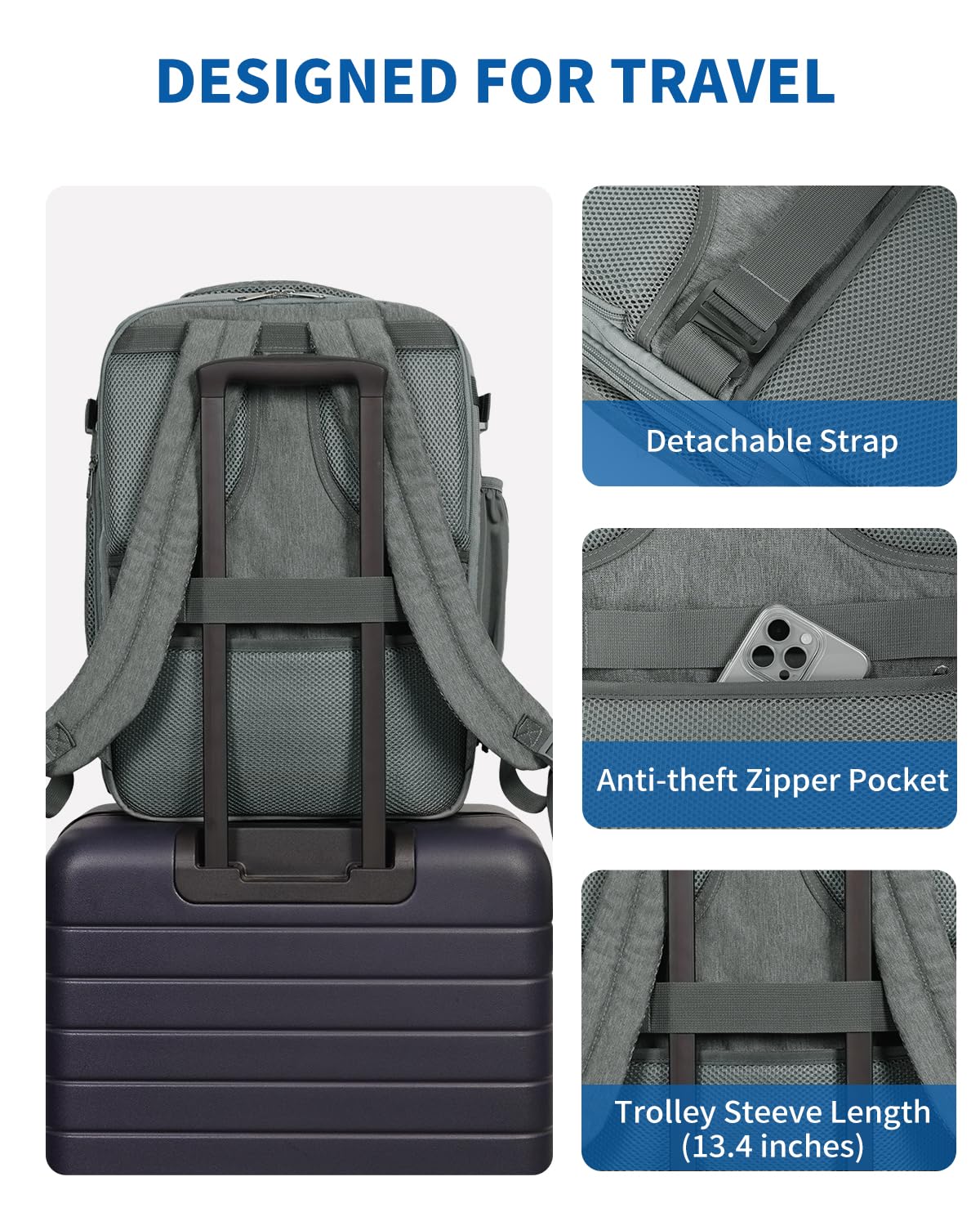 Foto 8 pulgar | Mochila Wandf Expandible Para Portátil De 17 Pulgadas, 32 L, Color Gris - Venta Internacional.