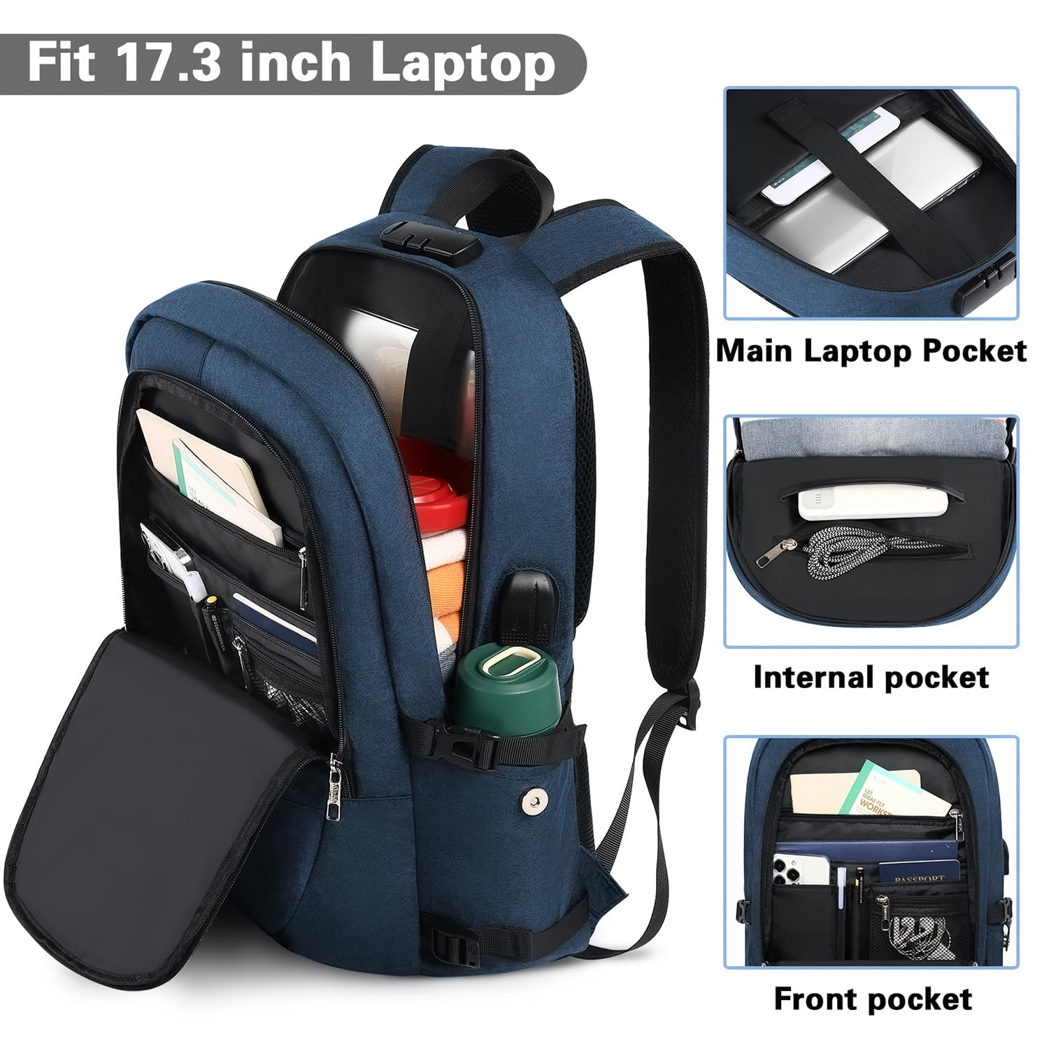Foto 4 pulgar | Mochila Para Portátil Ambor De 15,6-17,3 Pulgadas, Antirrobo, Resistente Al Agua - Venta Internacional.