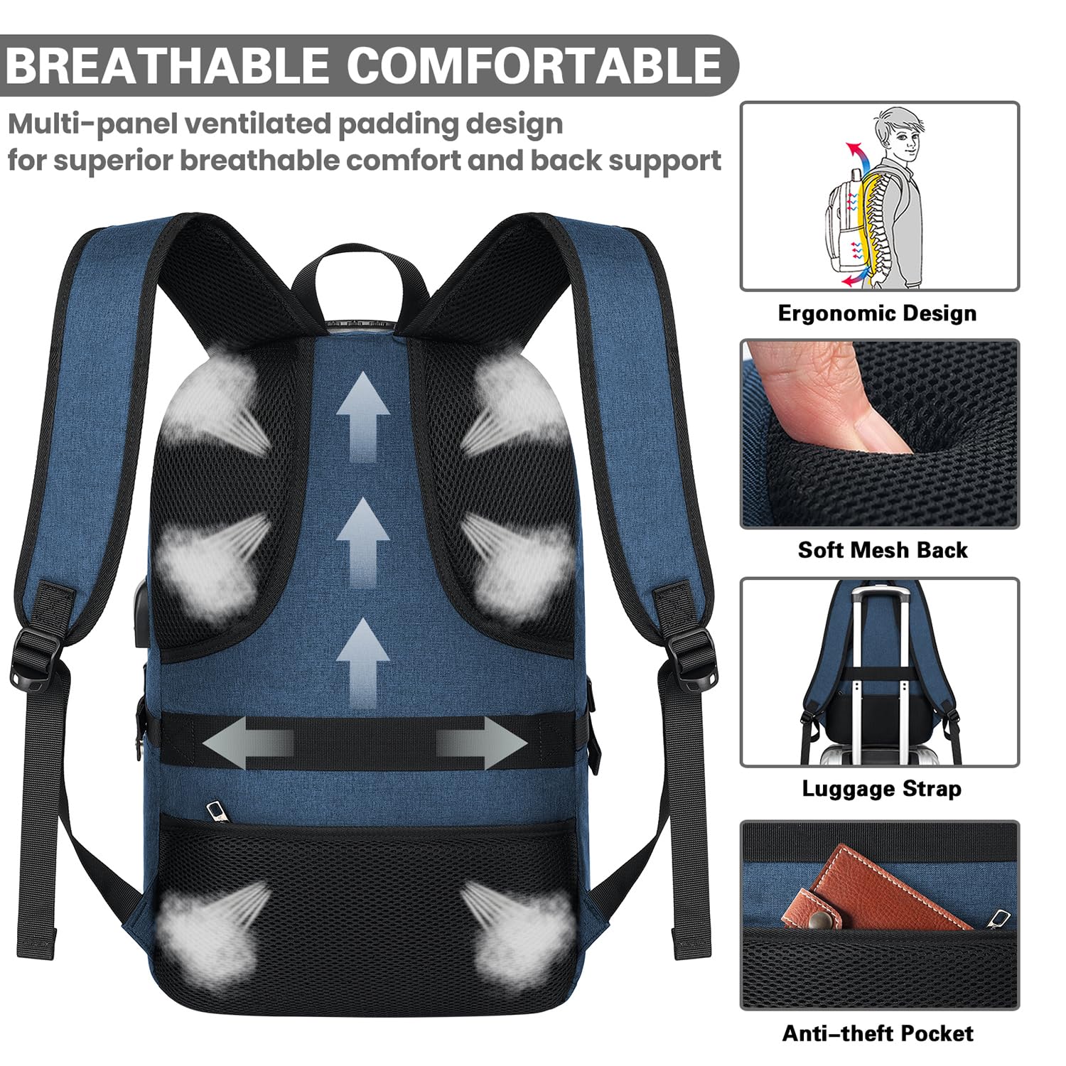 Foto 6 pulgar | Mochila Para Portátil Ambor De 15,6-17,3 Pulgadas, Antirrobo, Resistente Al Agua - Venta Internacional.