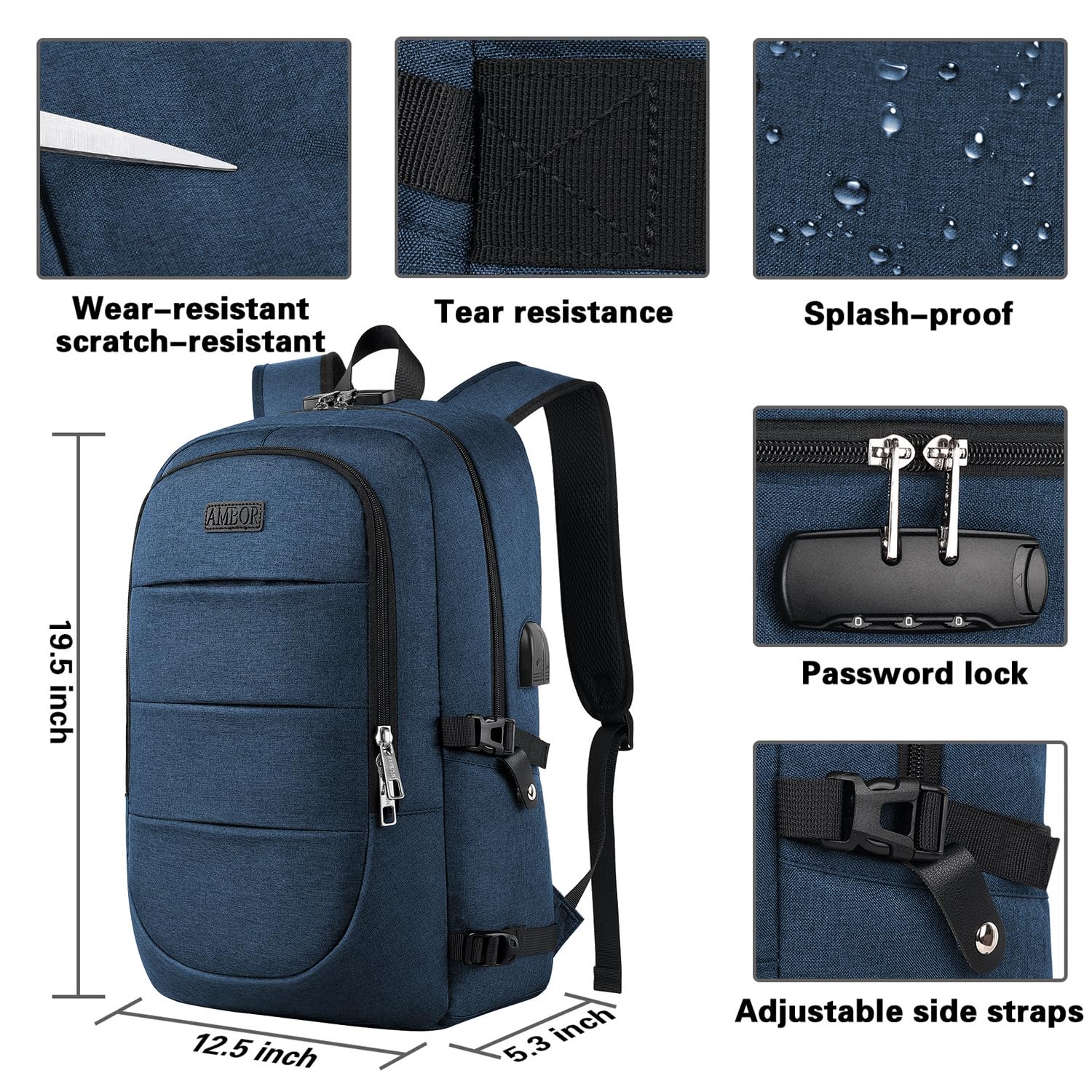 Foto 6 | Mochila Para Portátil Ambor De 15,6-17,3 Pulgadas, Antirrobo, Resistente Al Agua - Venta Internacional.
