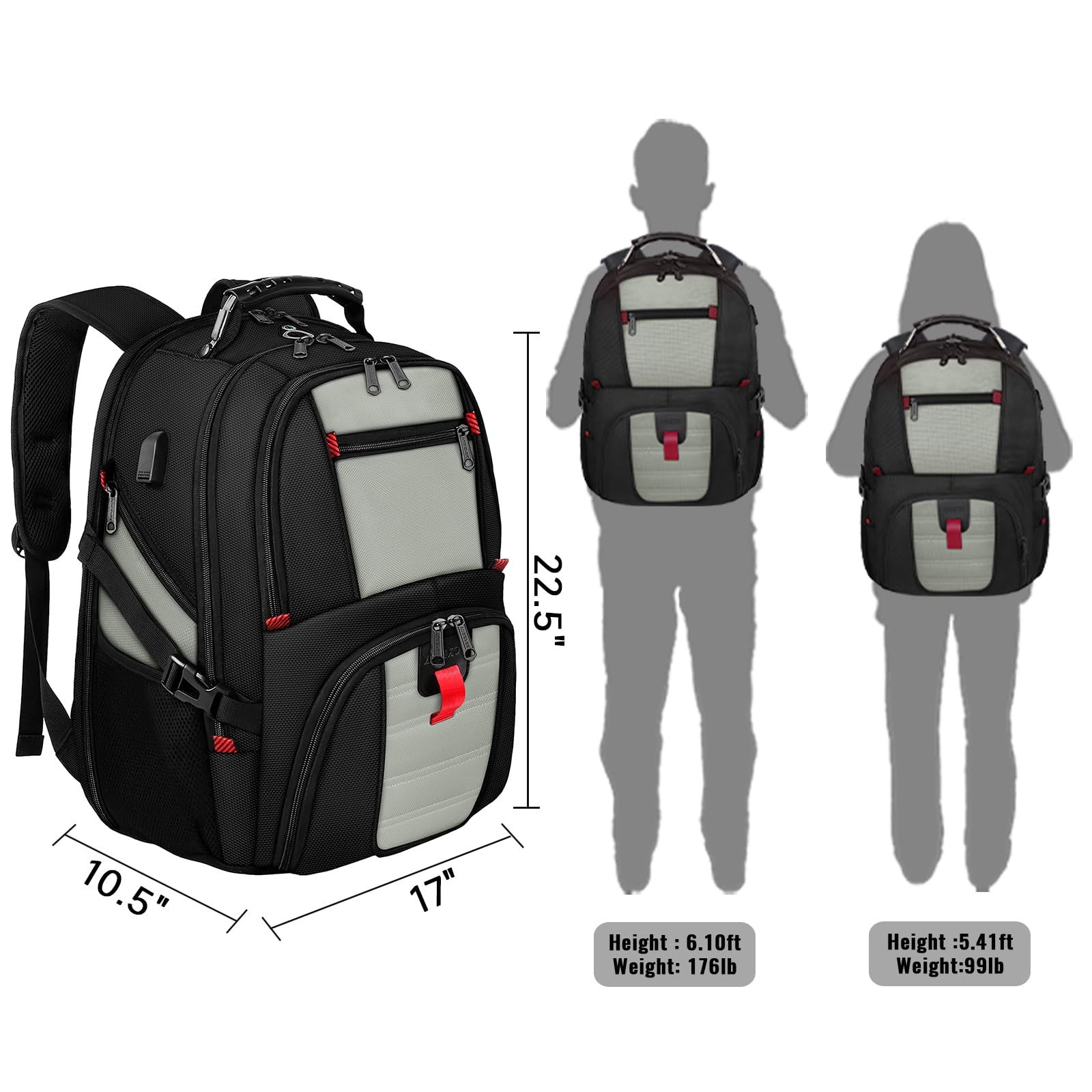 Foto 7 | Mochila Yorepek 18.4 Para Portátil Con Puerto De Carga Usb, Color Gris - Venta Internacional.
