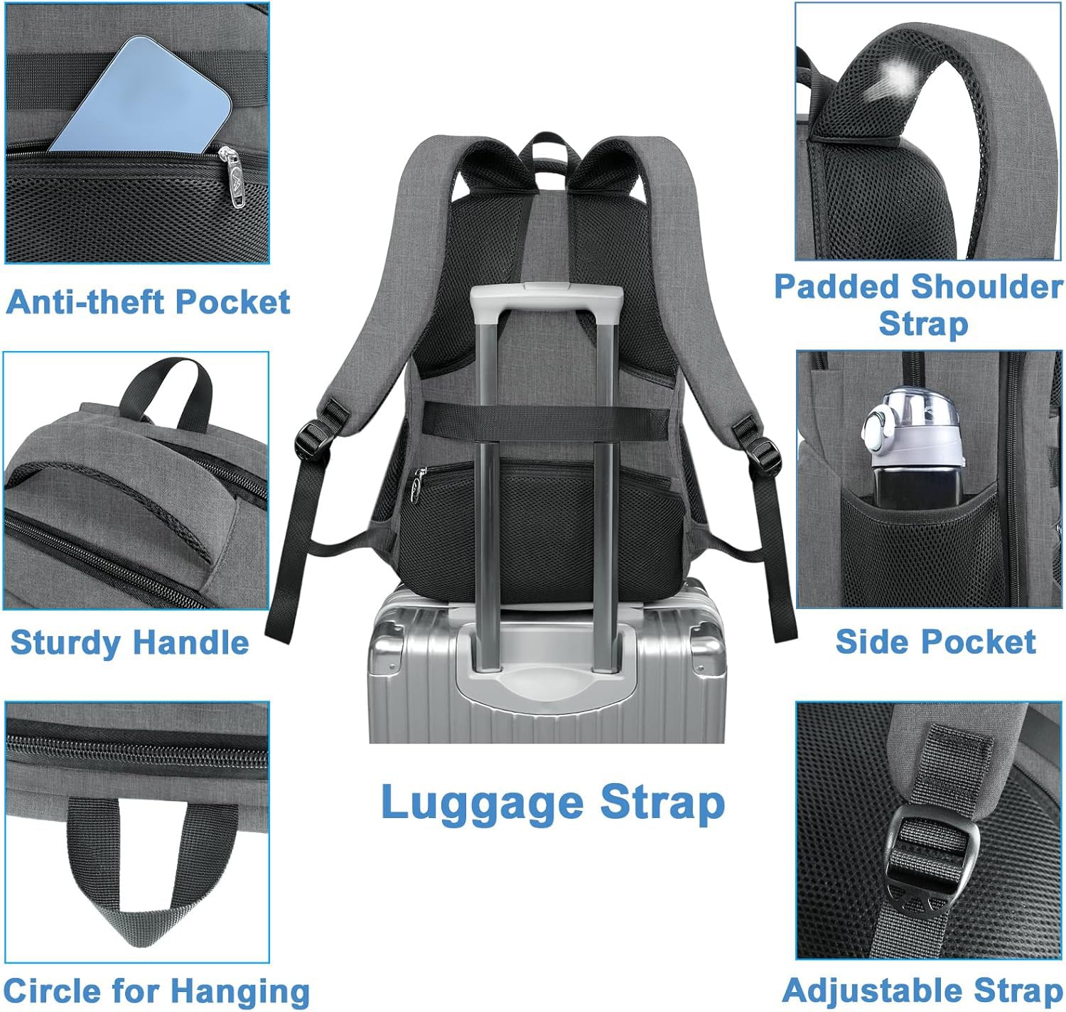 Foto 7 pulgar | Mochila Matein, Bolsa De Trabajo Para Portátil De 18 Pulgadas, Gris - Venta Internacional.