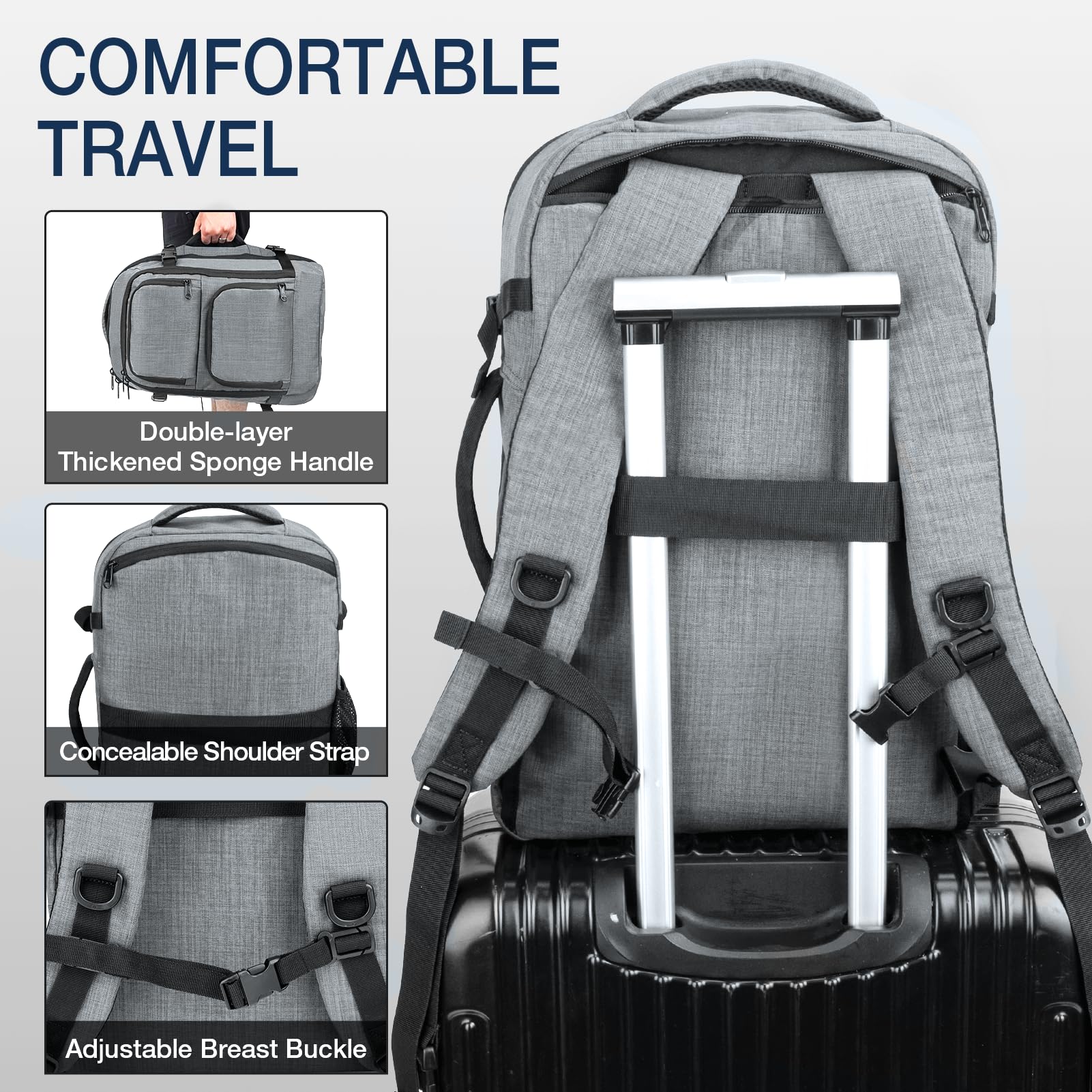 Foto 5 pulgar | Mochila De Viaje Dinictis Carry-on Flight Para Portátil De 17 Pulgadas, 40 Litros, Gris - Venta Internacional.