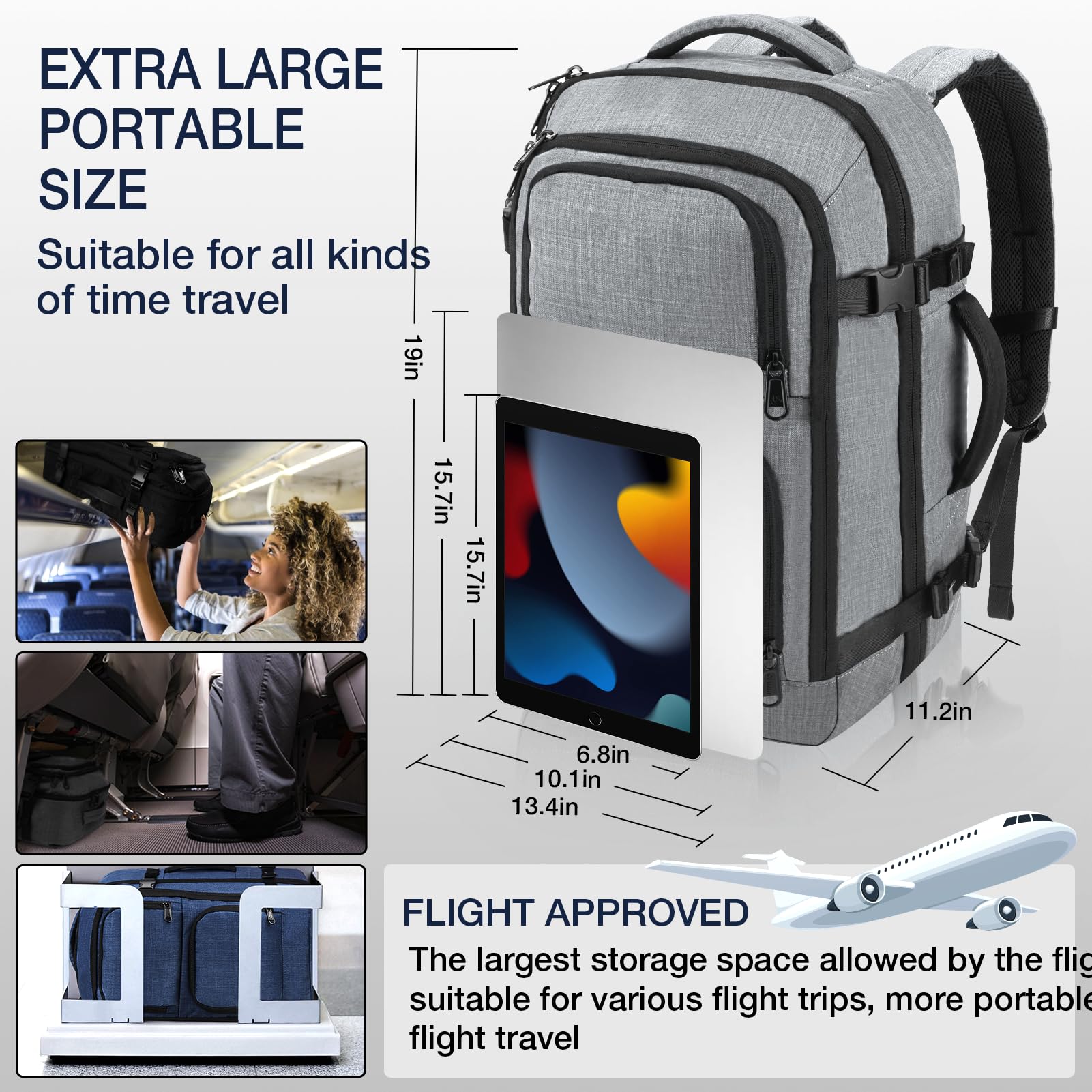 Foto 6 | Mochila De Viaje Dinictis Carry-on Flight Para Portátil De 17 Pulgadas, 40 Litros, Gris - Venta Internacional.