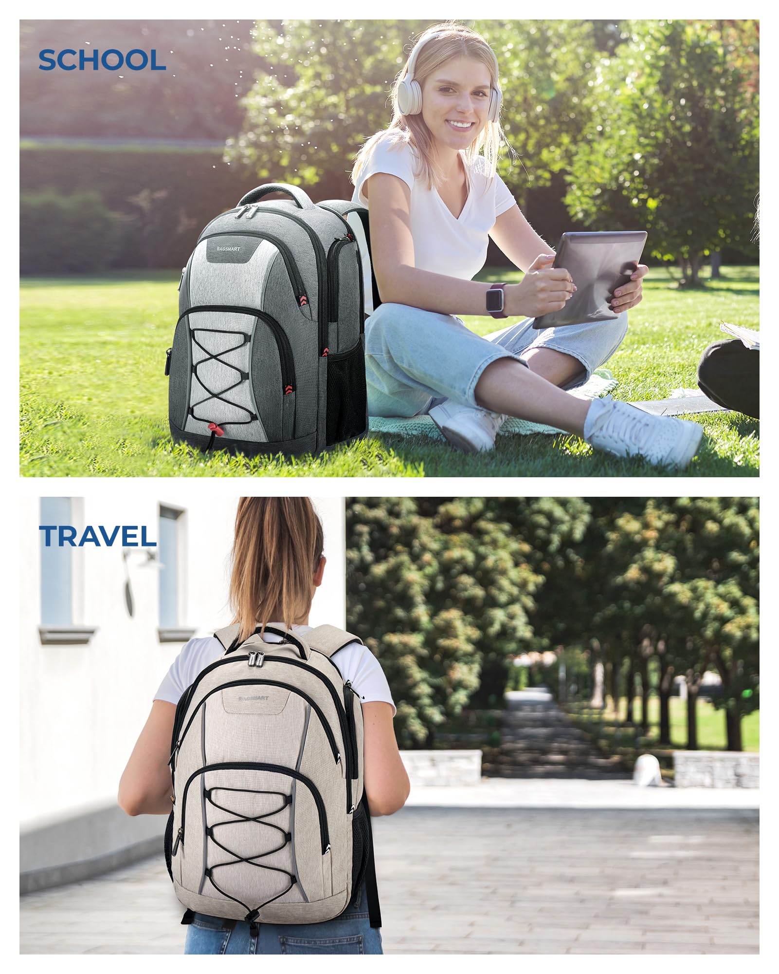 Foto 6 pulgar | Mochila Para Portátil Bagsmart Travel Con Cargador Usb De 15,6 Pulgadas, Color Beige - Venta Internacional.