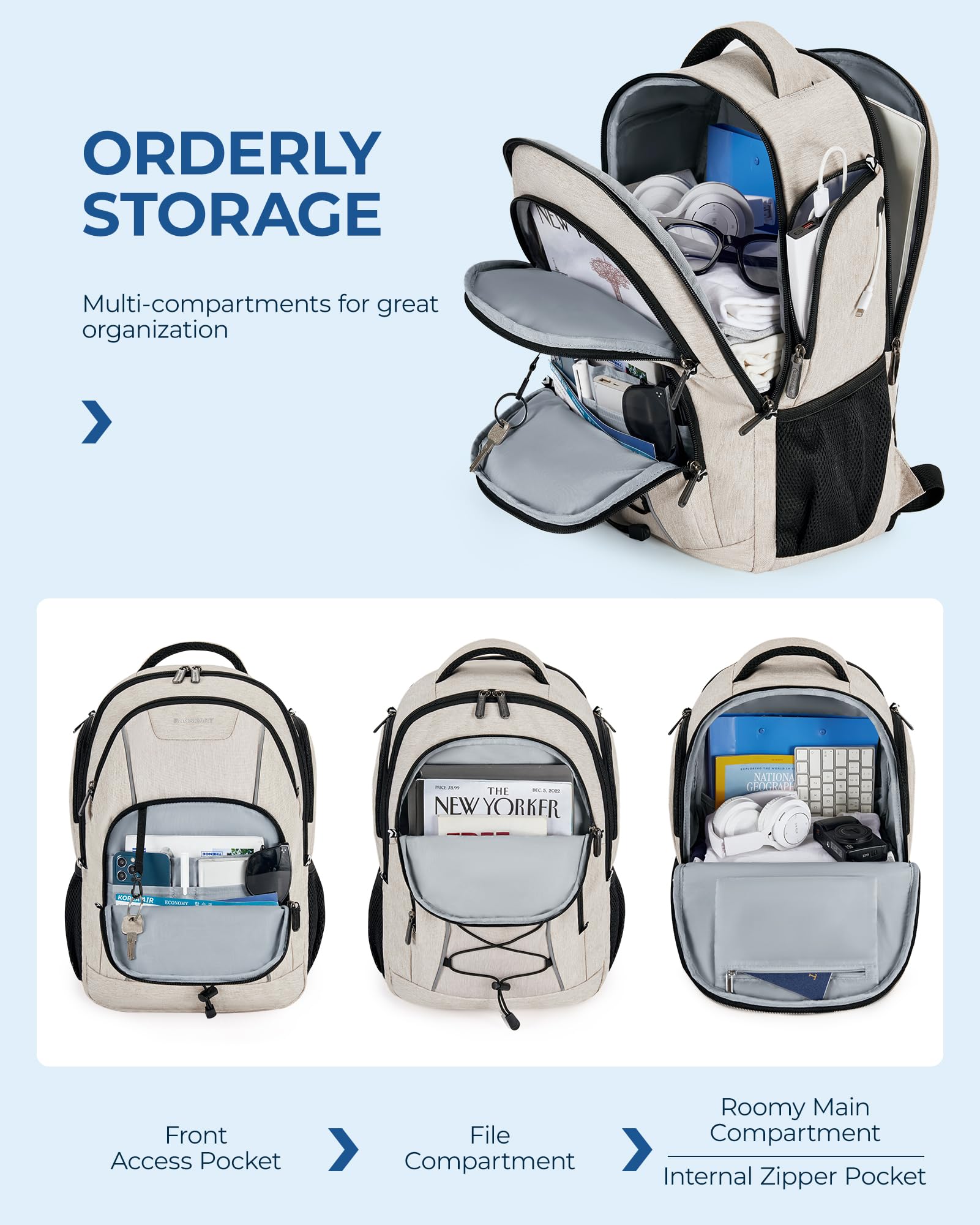 Foto 7 pulgar | Mochila Para Portátil Bagsmart Travel Con Cargador Usb De 15,6 Pulgadas, Color Beige - Venta Internacional.
