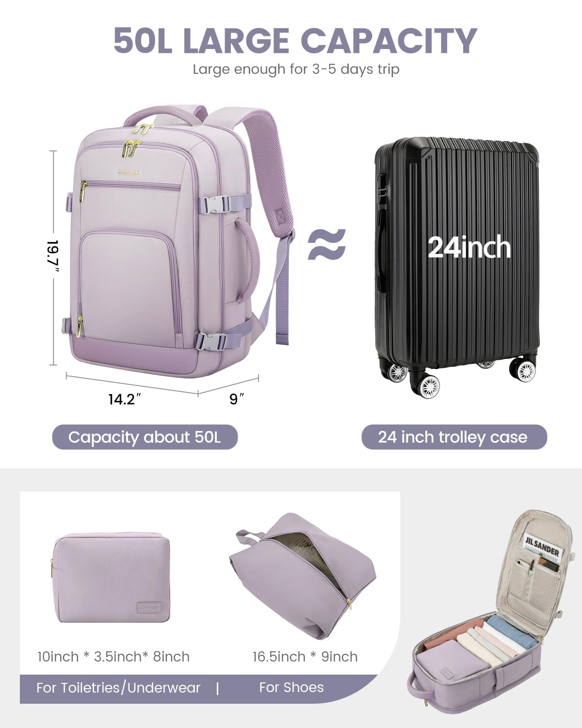 Foto 4 pulgar | Mochila De Viaje Lovevook 50l Para Mujer Con Portátil Waterpro De 18 Pulgadas - Venta Internacional.