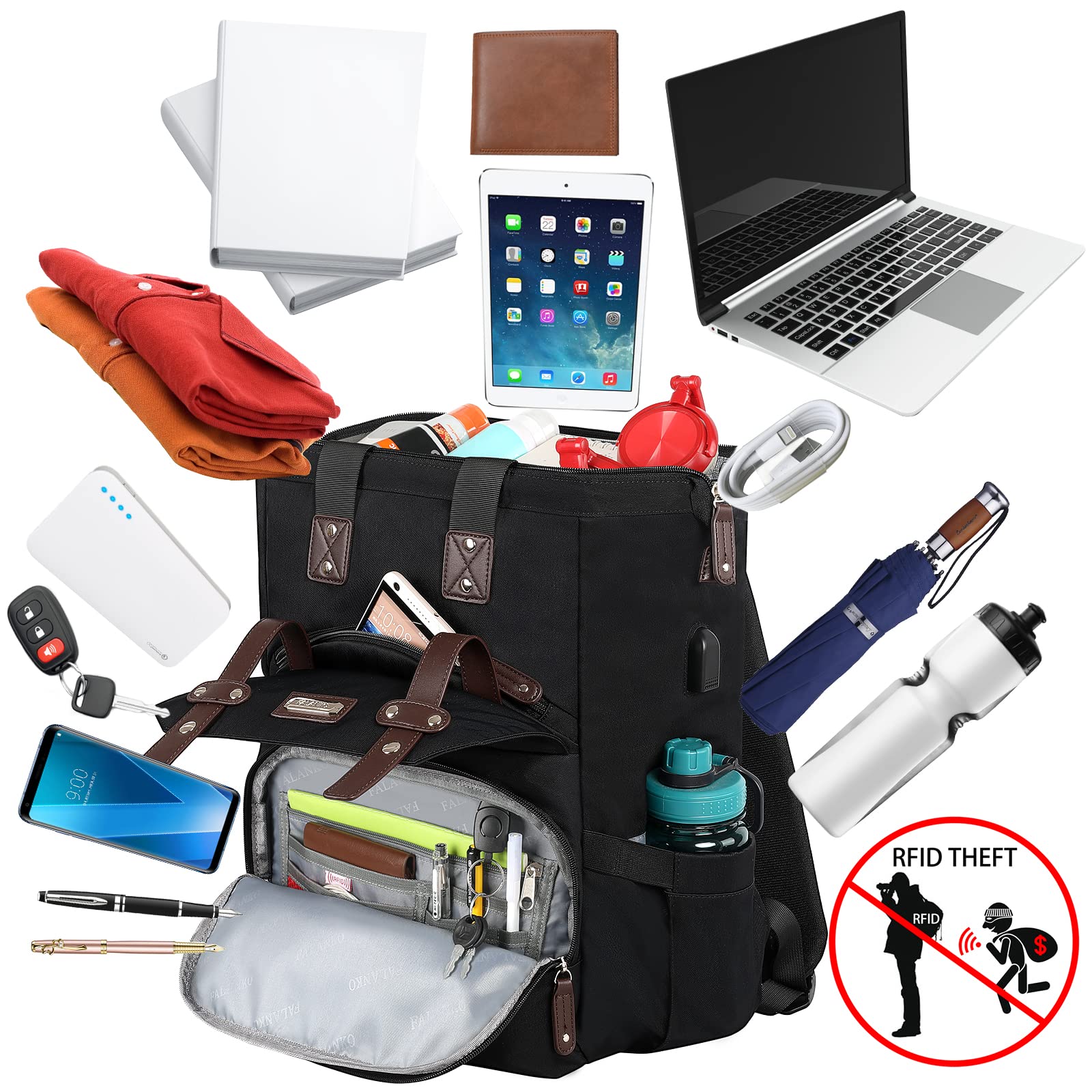 Foto 3 pulgar | Mochila Para Portátil Falanko Para Mujer De 17.3 Pulgadas Con Puerto Usb Negra - Venta Internacional.