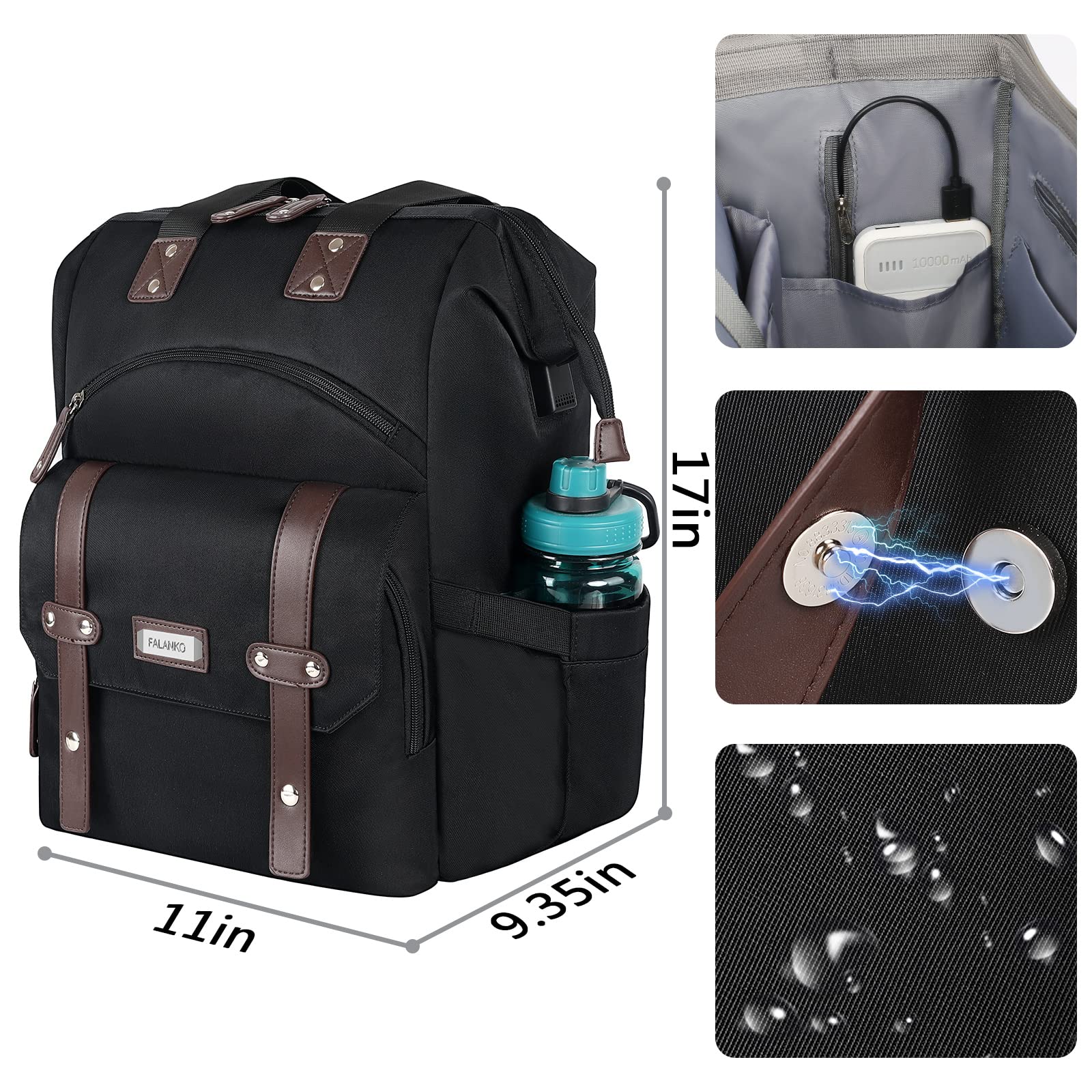 Foto 6 pulgar | Mochila Para Portátil Falanko Para Mujer De 17.3 Pulgadas Con Puerto Usb Negra - Venta Internacional.