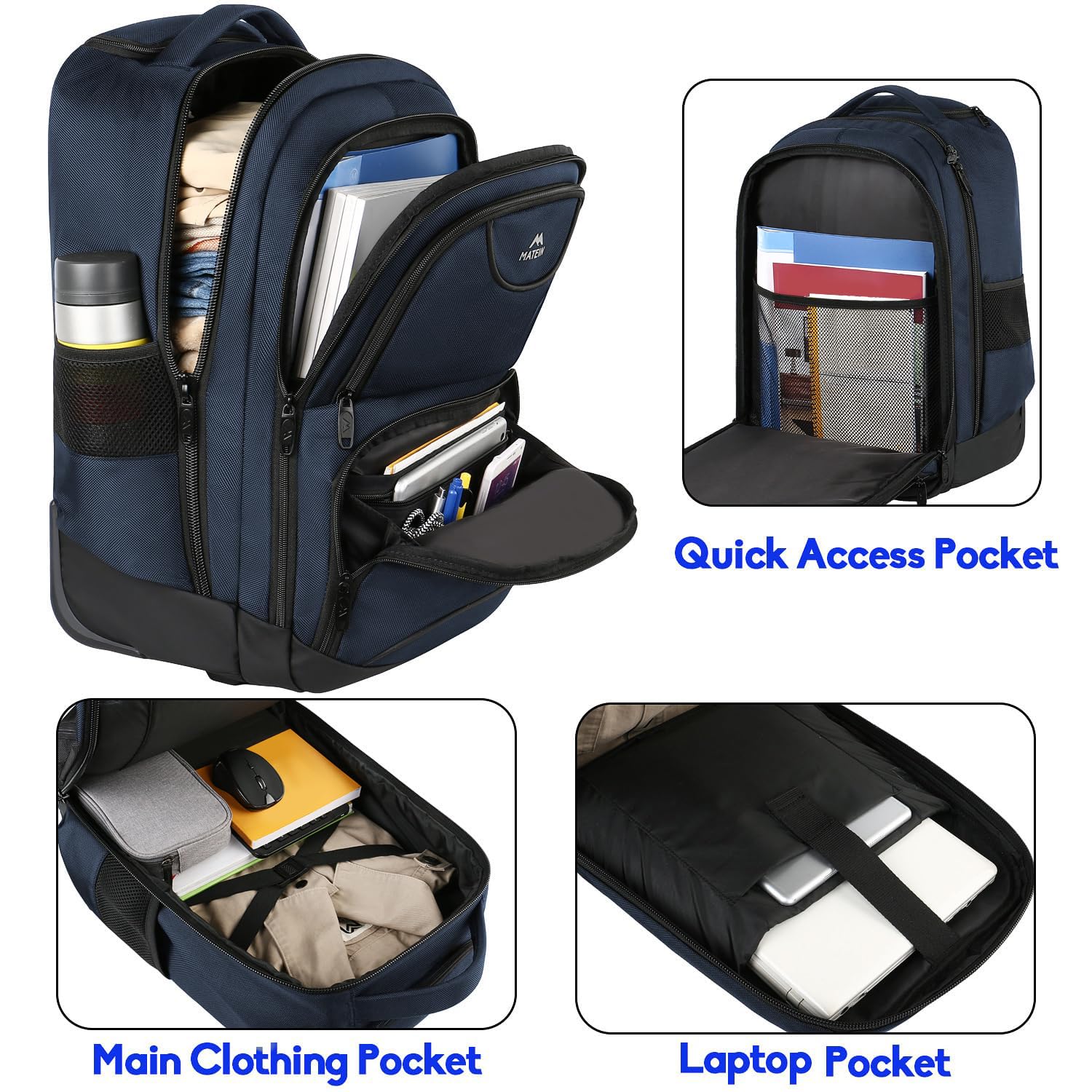 Foto 4 pulgar | Mochila Matein Con Ruedas Freewheel Para Portátil De 17 Pulgadas, Color Azul - Venta Internacional.