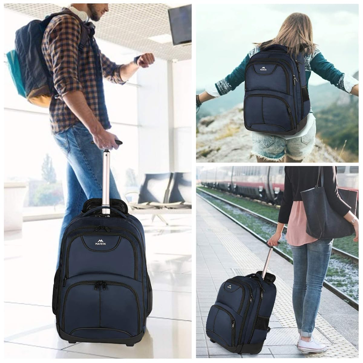 Foto 7 | Mochila Matein Con Ruedas Freewheel Para Portátil De 17 Pulgadas, Color Azul - Venta Internacional.