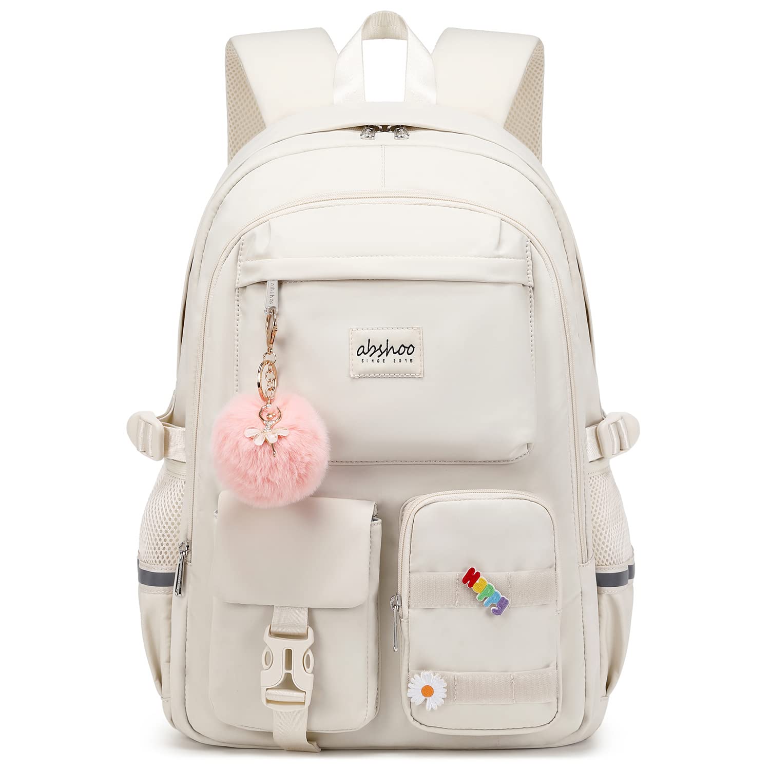 Mochila Abshoo Big Student Laptop Para Mujeres Universitarias, Color Beige - Venta Internacional.