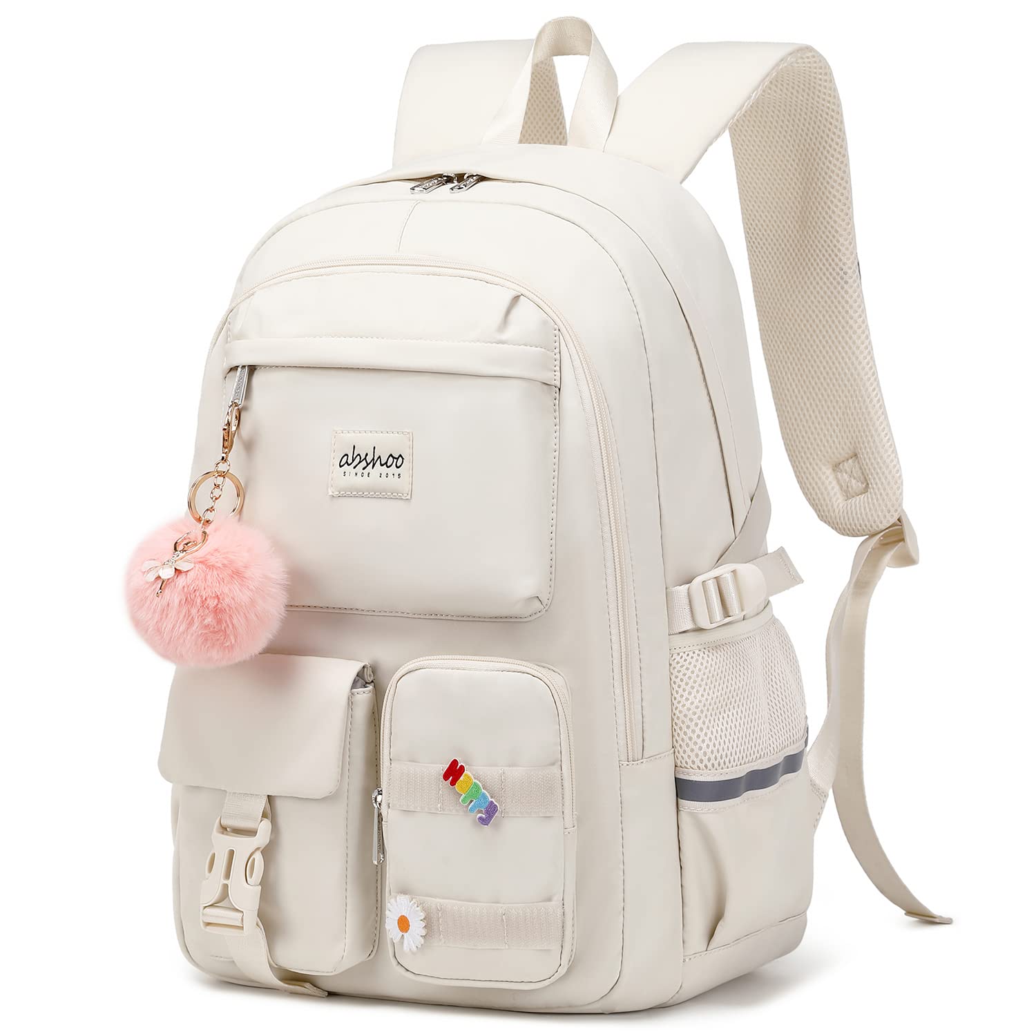 Foto 3 pulgar | Mochila Abshoo Big Student Laptop Para Mujeres Universitarias, Color Beige - Venta Internacional.