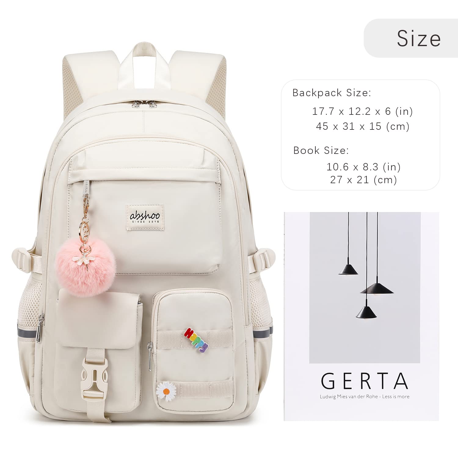 Foto 6 pulgar | Mochila Abshoo Big Student Laptop Para Mujeres Universitarias, Color Beige - Venta Internacional.