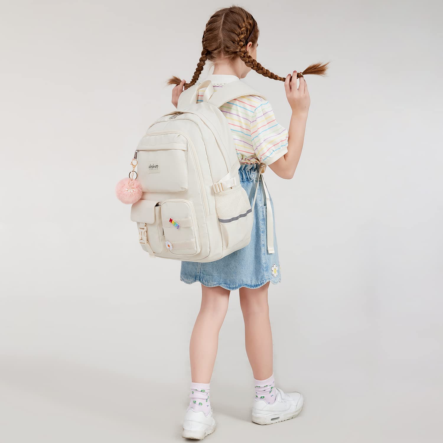 Foto 8 pulgar | Mochila Abshoo Big Student Laptop Para Mujeres Universitarias, Color Beige - Venta Internacional.