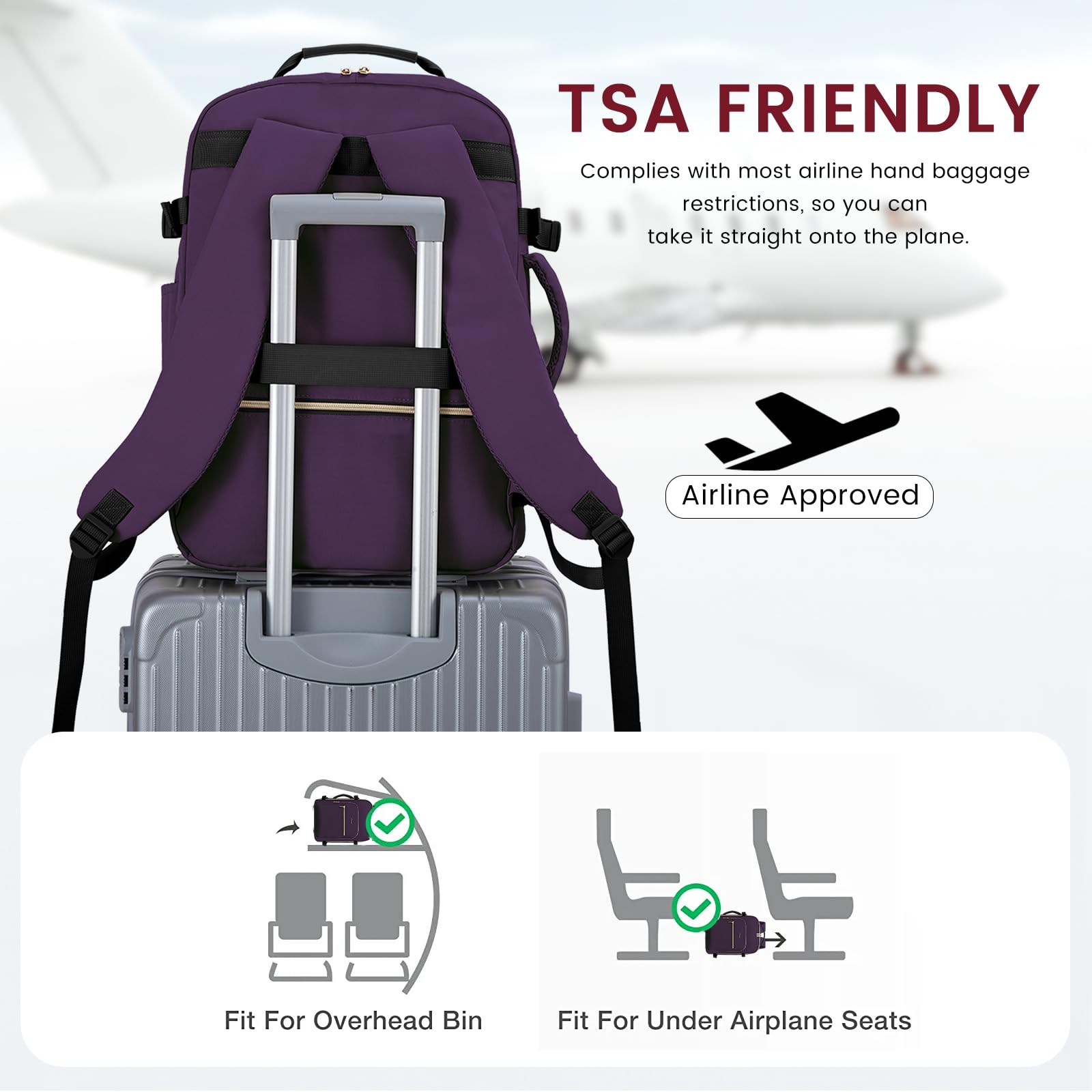 Foto 5 pulgar | Mochila De Viaje Lovevook 40l Para Ordenador Portátil De 17 Pulgadas Para Mujer Y Hombre, Color Morado - Venta Int