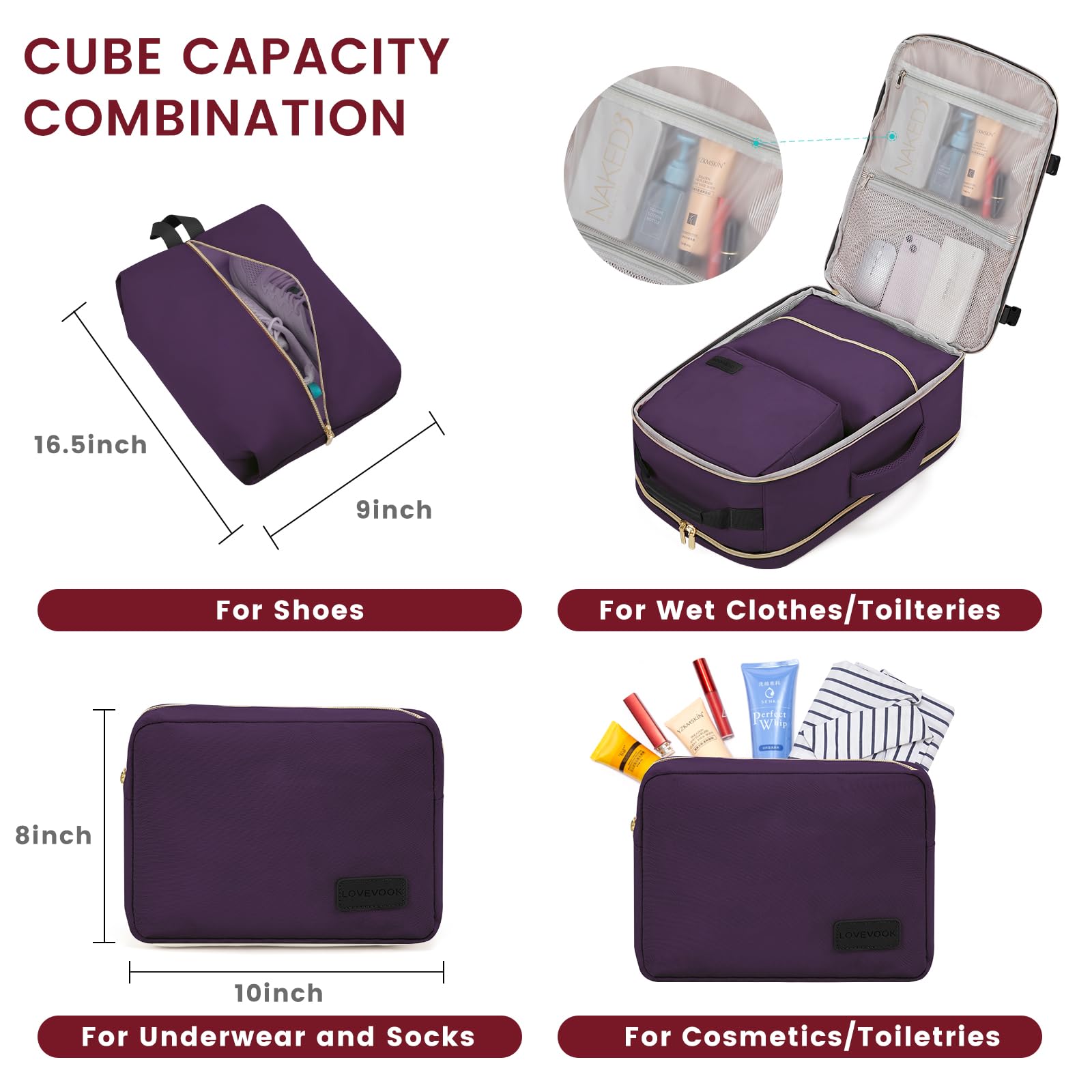 Foto 6 pulgar | Mochila De Viaje Lovevook 40l Para Ordenador Portátil De 17 Pulgadas Para Mujer Y Hombre, Color Morado - Venta Int