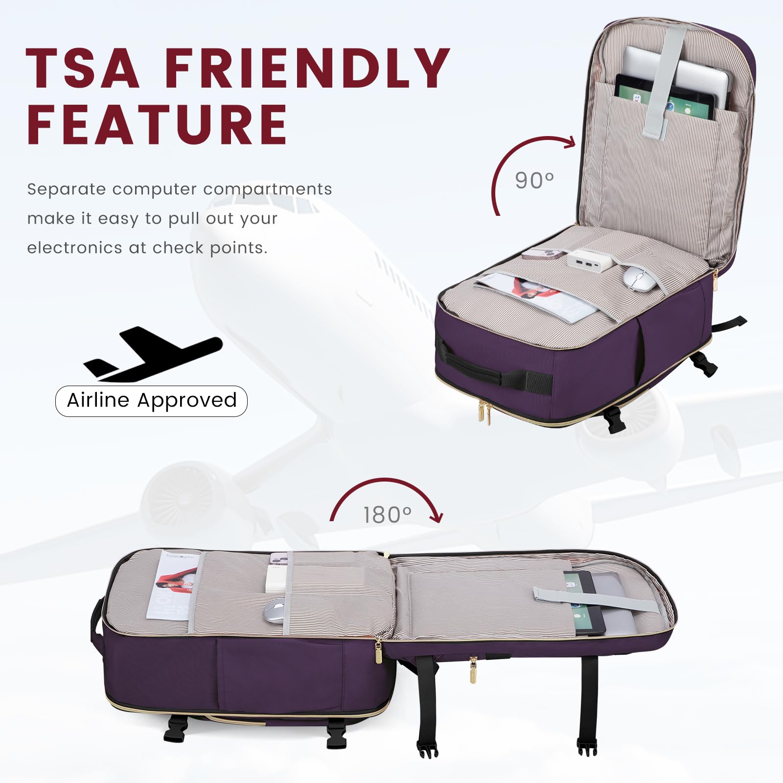 Foto 8 pulgar | Mochila De Viaje Lovevook 40l Para Ordenador Portátil De 17 Pulgadas Para Mujer Y Hombre, Color Morado - Venta Int