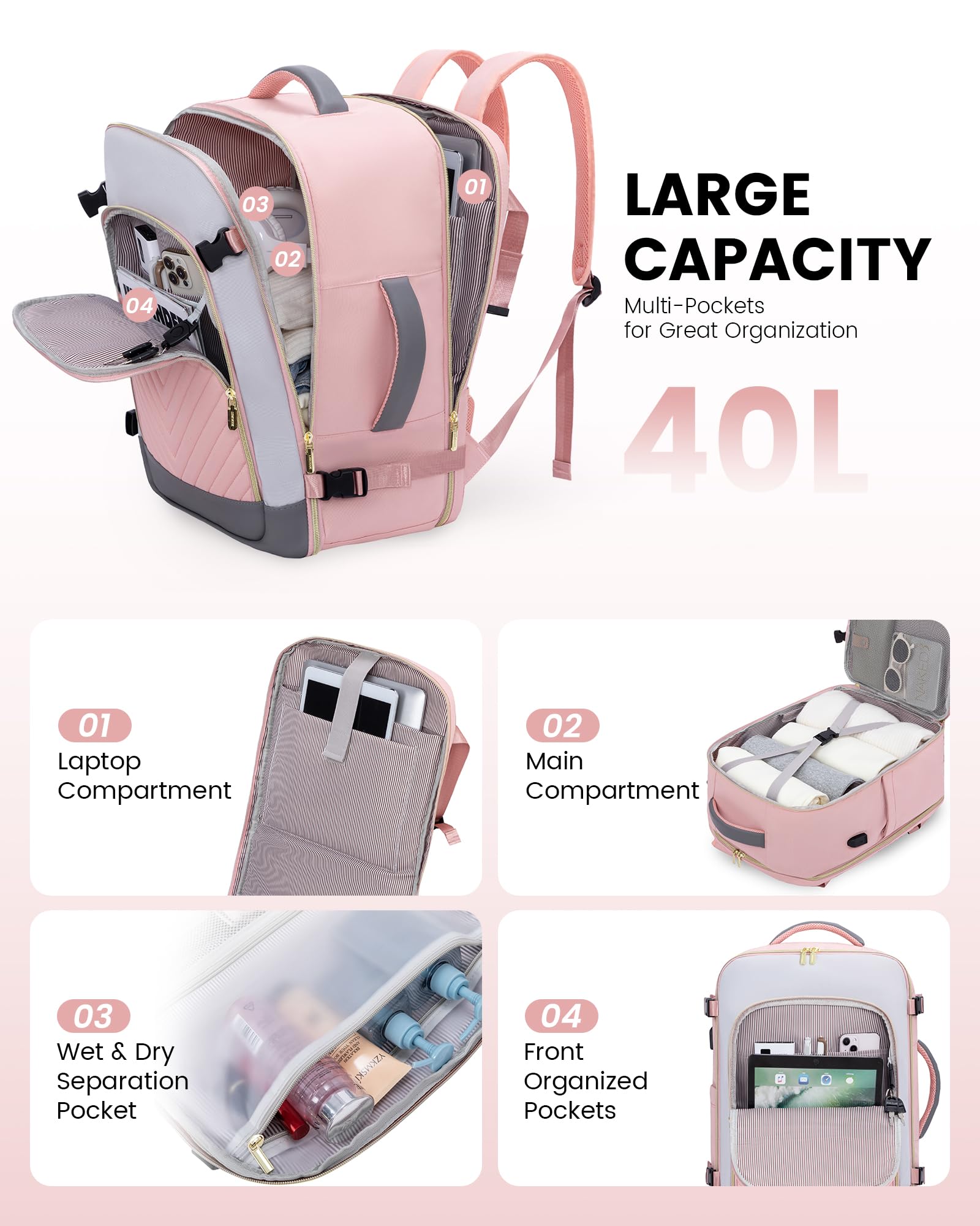 Foto 4 pulgar | Mochila Lovevook Large Travel De 40 Litros Para Mujer Con Portátil De 17 Pulgadas - Venta Internacional.