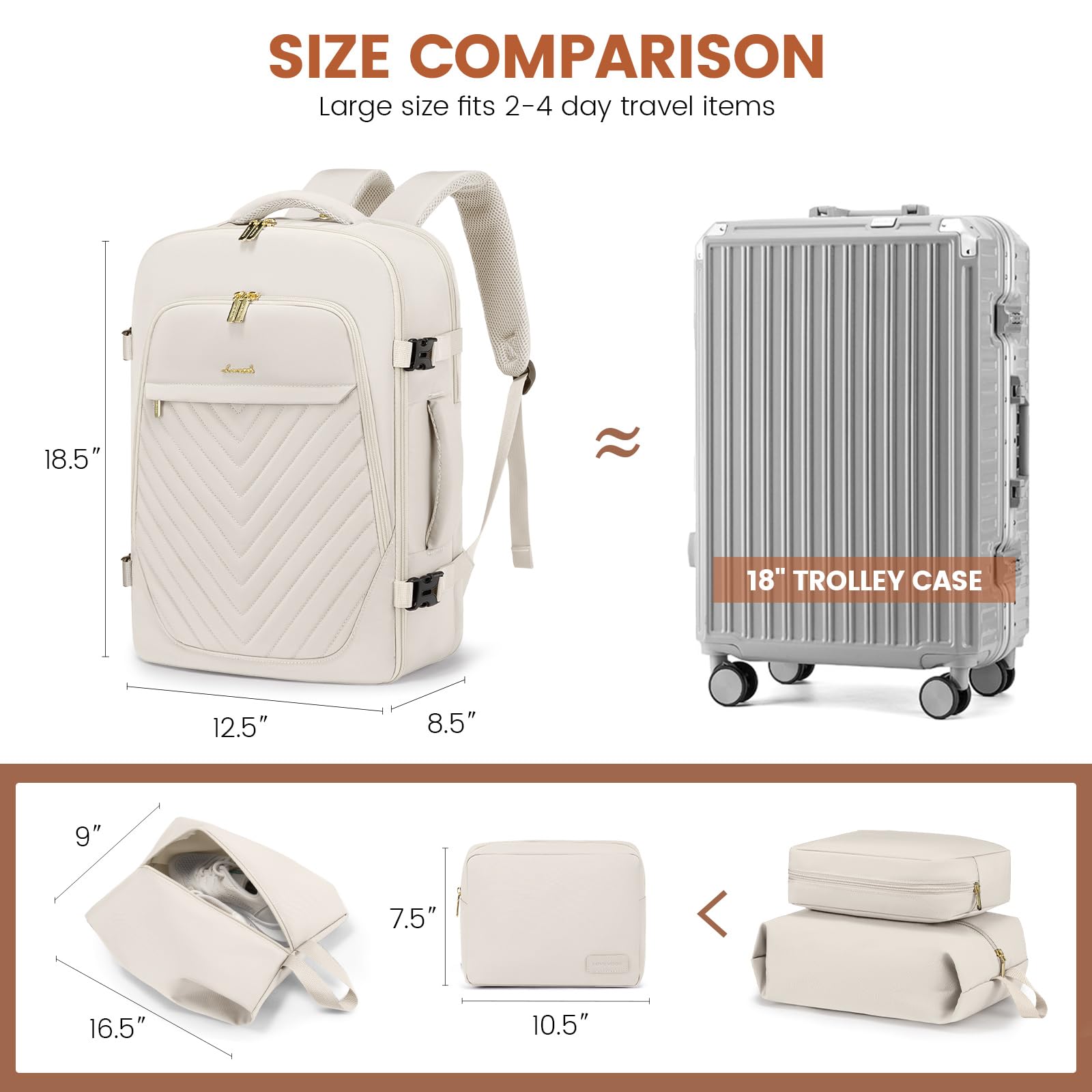 Foto 4 pulgar | Mochila De Viaje Lovevook Para Mujer De 40 Litros Con Portátil De 17,3 Pulgadas, Color Beige - Venta Internacional.