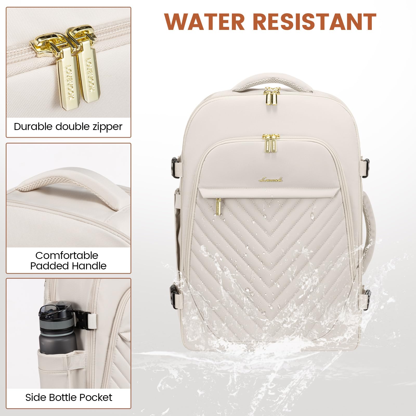 Foto 7 pulgar | Mochila De Viaje Lovevook Para Mujer De 40 Litros Con Portátil De 17,3 Pulgadas, Color Beige - Venta Internacional.