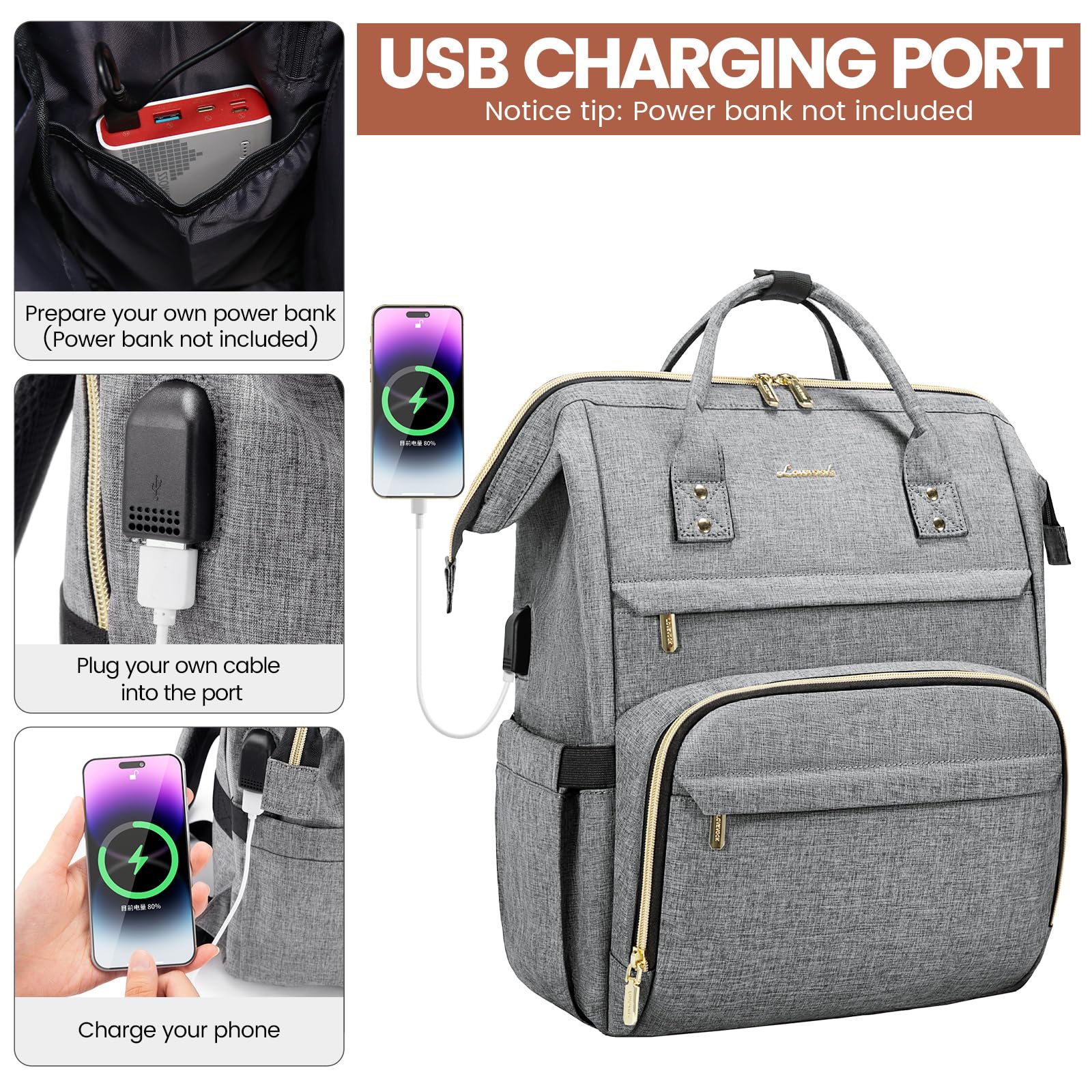 Foto 4 pulgar | Mochila Para Portátil Lovevook Para Mujer, 17 Pulgadas, Impermeable, Gris - Venta Internacional.