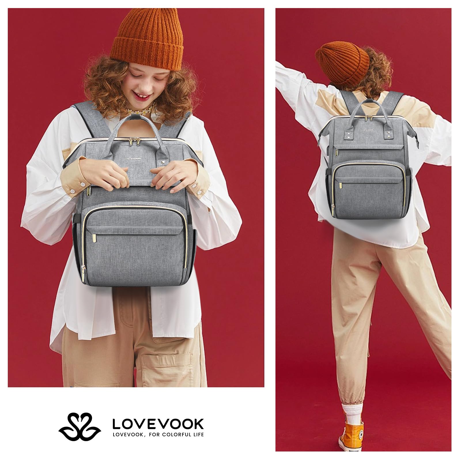 Foto 7 pulgar | Mochila Para Portátil Lovevook Para Mujer, 17 Pulgadas, Impermeable, Gris - Venta Internacional.
