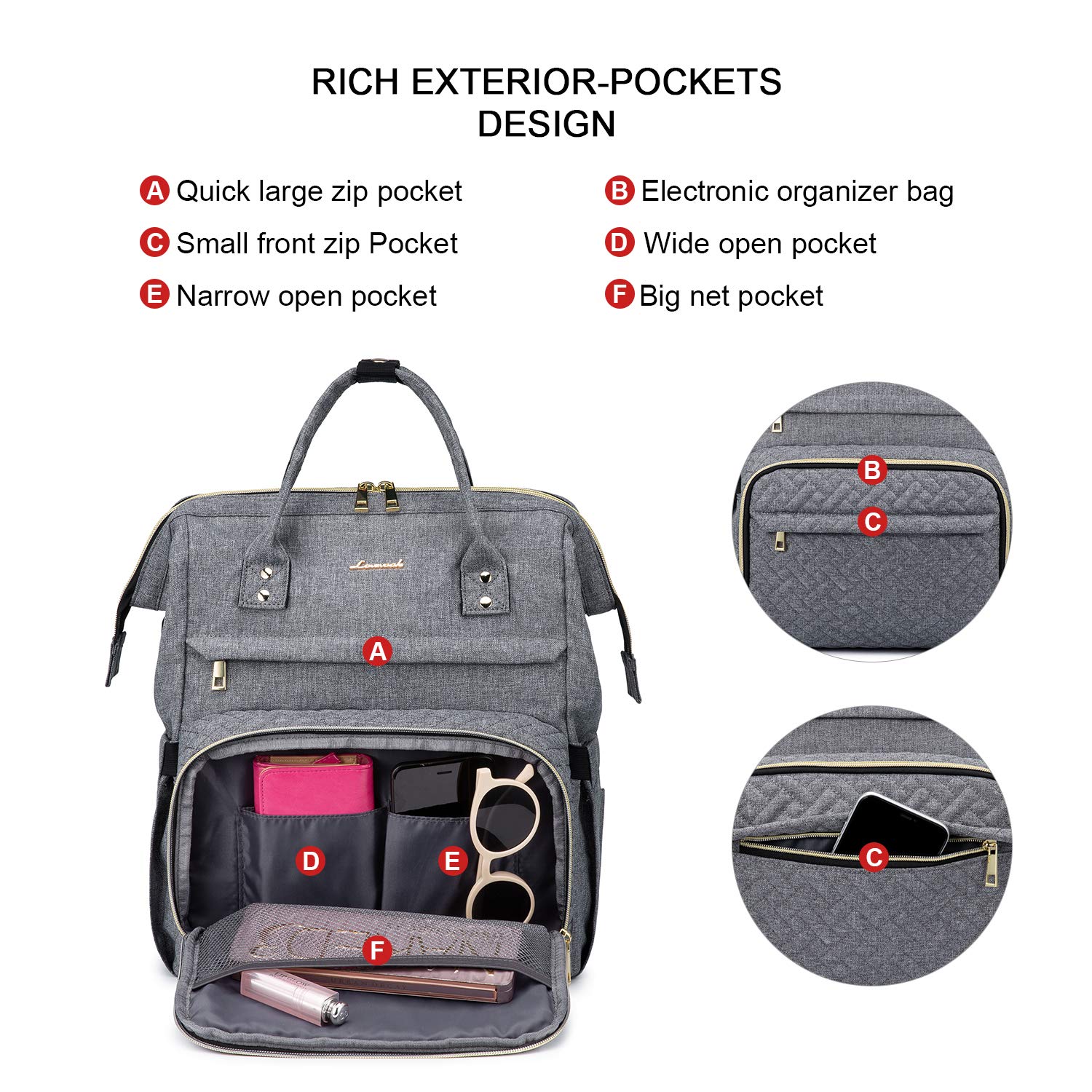 Foto 4 pulgar | Mochila Para Portátil Lovevook Acolchada A La Moda Para Mujer 15.6 Pulgadas, Gris - Venta Internacional.