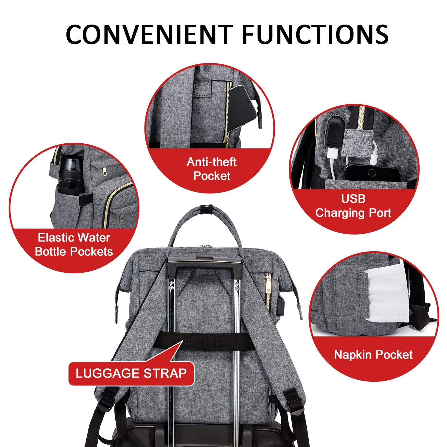 Foto 4 | Mochila Para Portátil Lovevook Acolchada A La Moda Para Mujer 15.6 Pulgadas, Gris - Venta Internacional.
