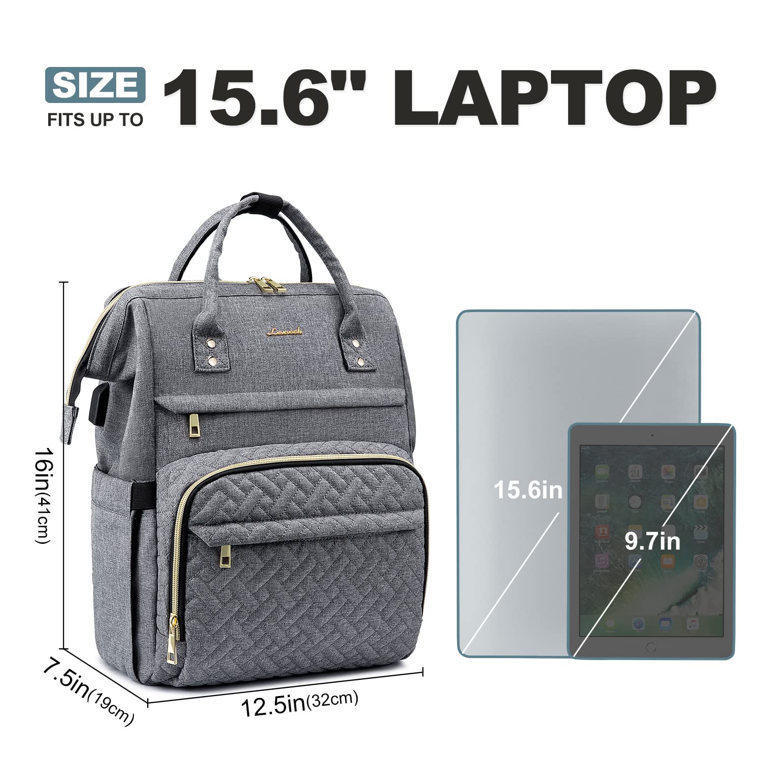 Foto 5 | Mochila Para Portátil Lovevook Acolchada A La Moda Para Mujer 15.6 Pulgadas, Gris - Venta Internacional.