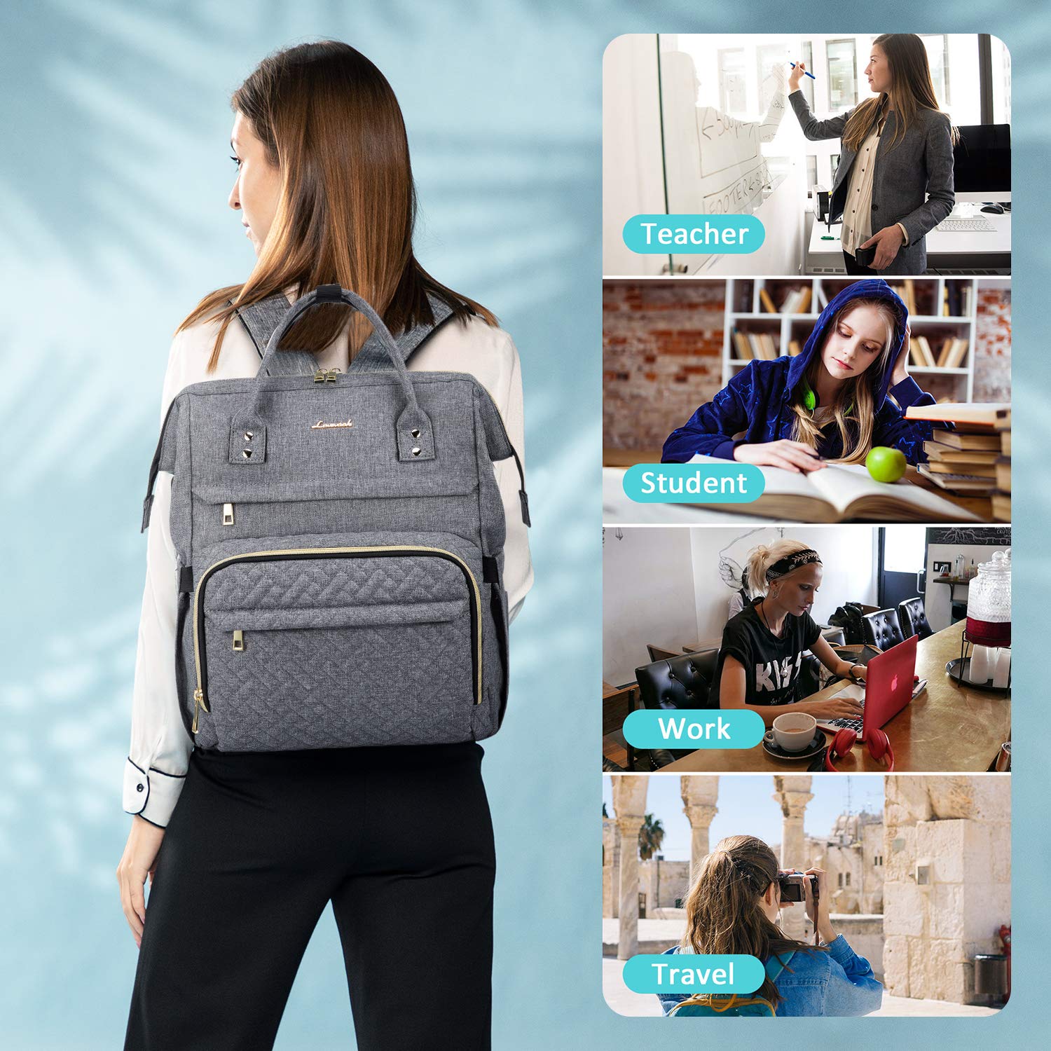 Foto 7 pulgar | Mochila Para Portátil Lovevook Acolchada A La Moda Para Mujer 15.6 Pulgadas, Gris - Venta Internacional.