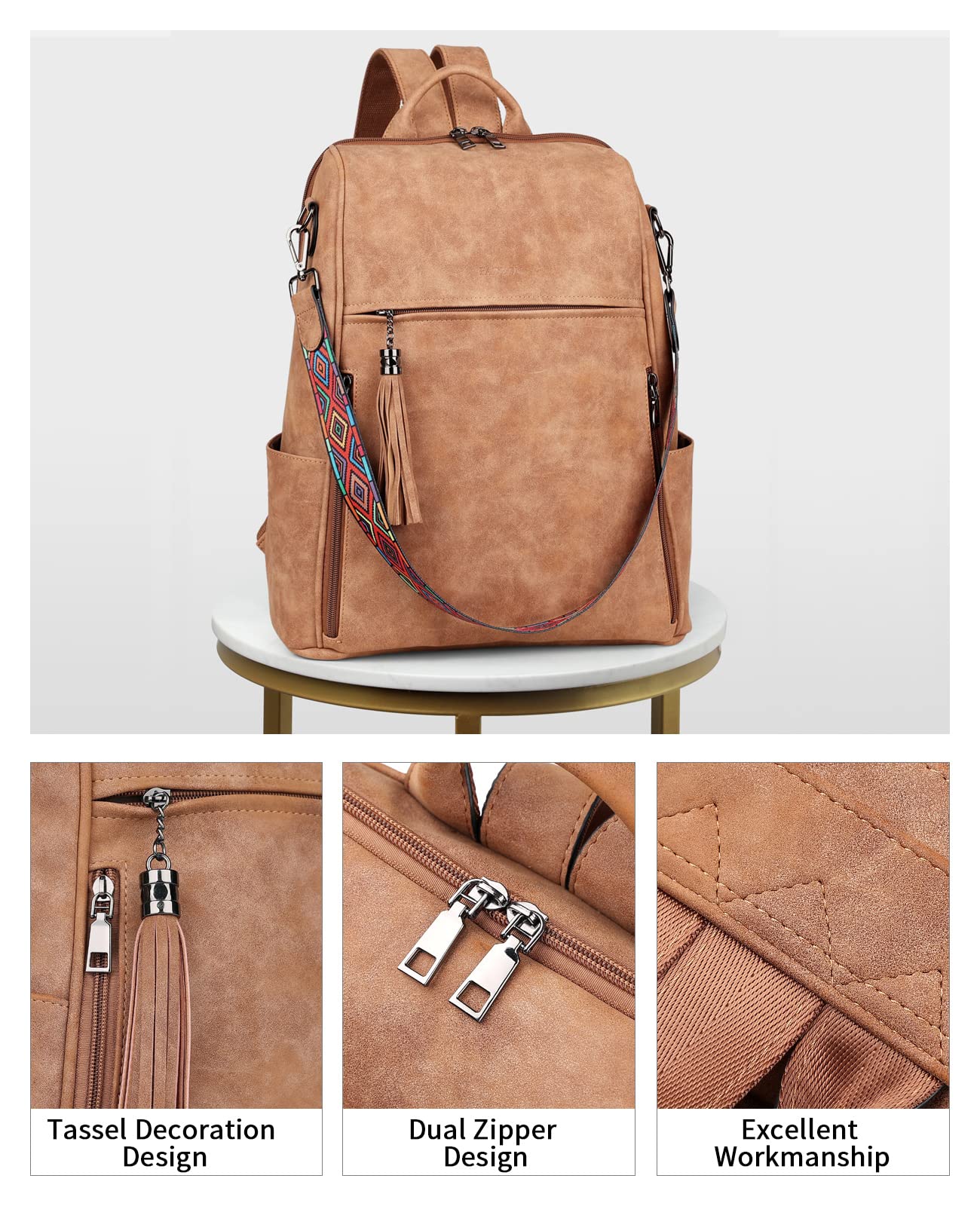 Foto 6 pulgar | Mochila Para Portátil Fadeon Leather 15.6'' Para Mujer, Color Marrón - Venta Internacional.