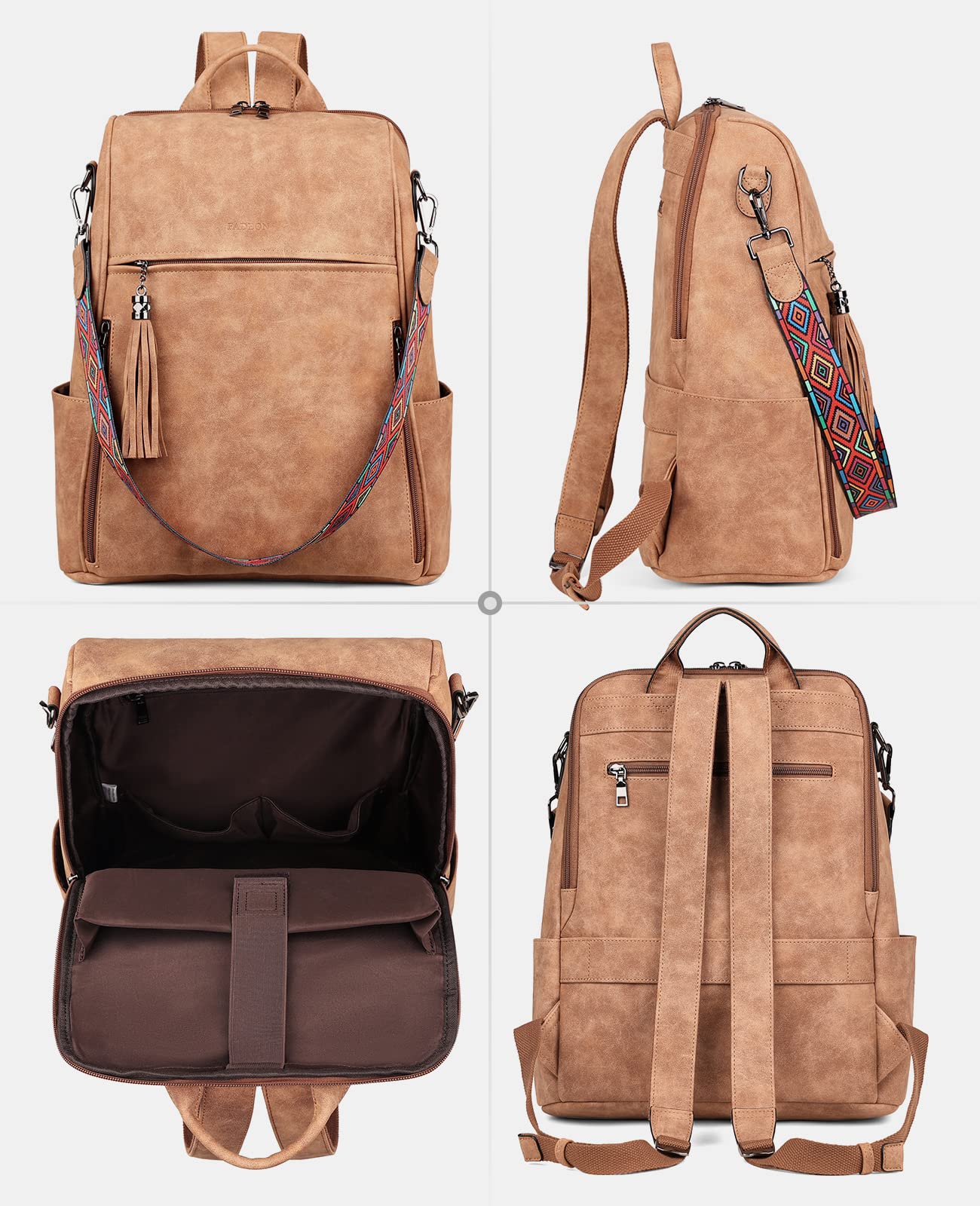Foto 7 pulgar | Mochila Para Portátil Fadeon Leather 15.6'' Para Mujer, Color Marrón - Venta Internacional.