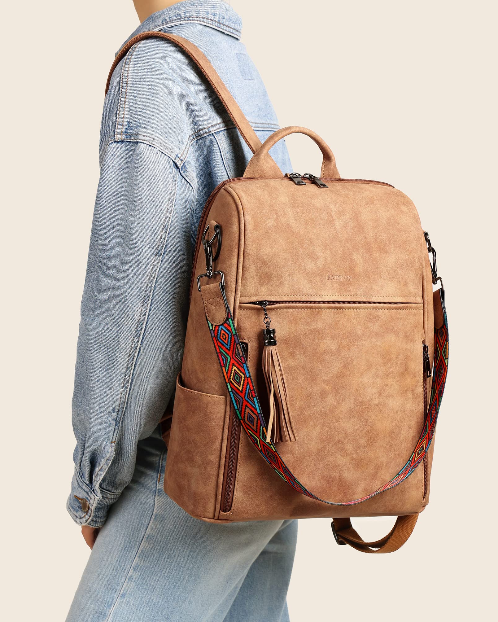 Foto 8 pulgar | Mochila Para Portátil Fadeon Leather 15.6'' Para Mujer, Color Marrón - Venta Internacional.