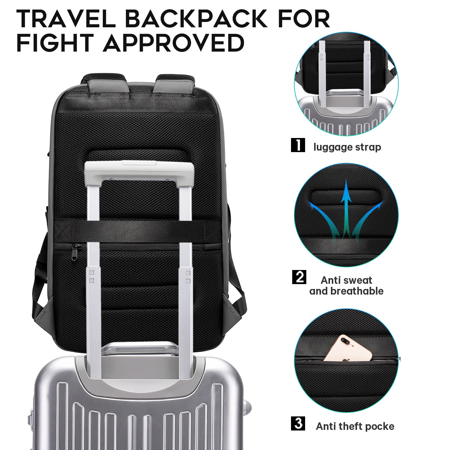 Foto 6 pulgar | Mochila Bange Business Laptop Smart 15.6'' Impermeable Gris - Venta Internacional.
