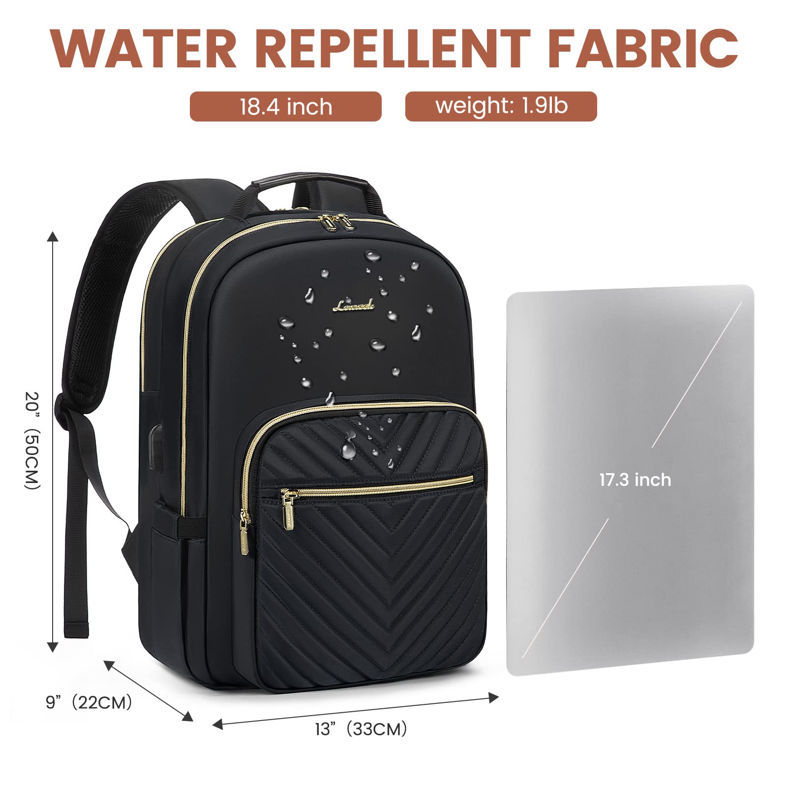 Foto 6 pulgar | Mochila Para Portátil Lovevook Para Mujer, Resistente Al Agua De 18.4 Pulgadas, Negra - Venta Internacional.