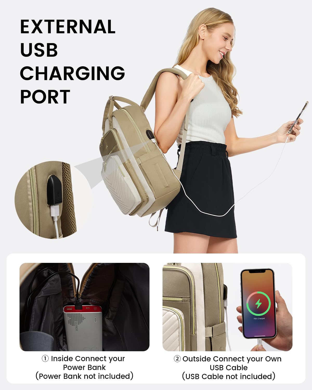 Foto 5 pulgar | Mochila Para Portátil Lovevook 15.6 Pulgadas Impermeable Para Mujer, Color Caqui - Venta Internacional.