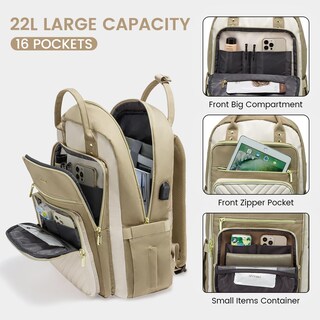Foto 5 | Mochila Para Portátil Lovevook 15.6 Pulgadas Impermeable Para Mujer, Color Caqui - Venta Internacional.
