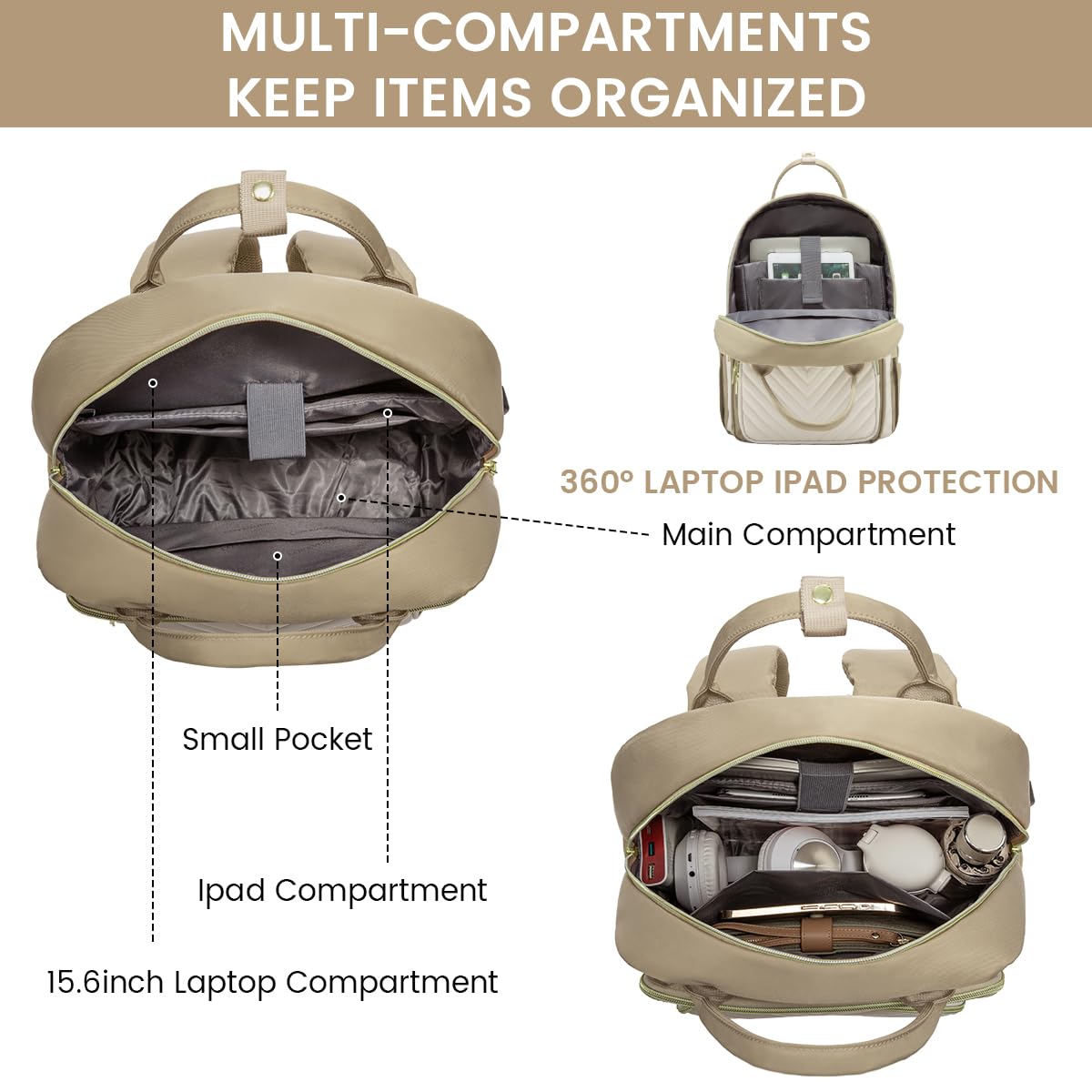 Foto 7 pulgar | Mochila Para Portátil Lovevook 15.6 Pulgadas Impermeable Para Mujer, Color Caqui - Venta Internacional.