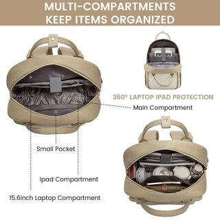Foto 6 | Mochila Para Portátil Lovevook 15.6 Pulgadas Impermeable Para Mujer, Color Caqui - Venta Internacional.